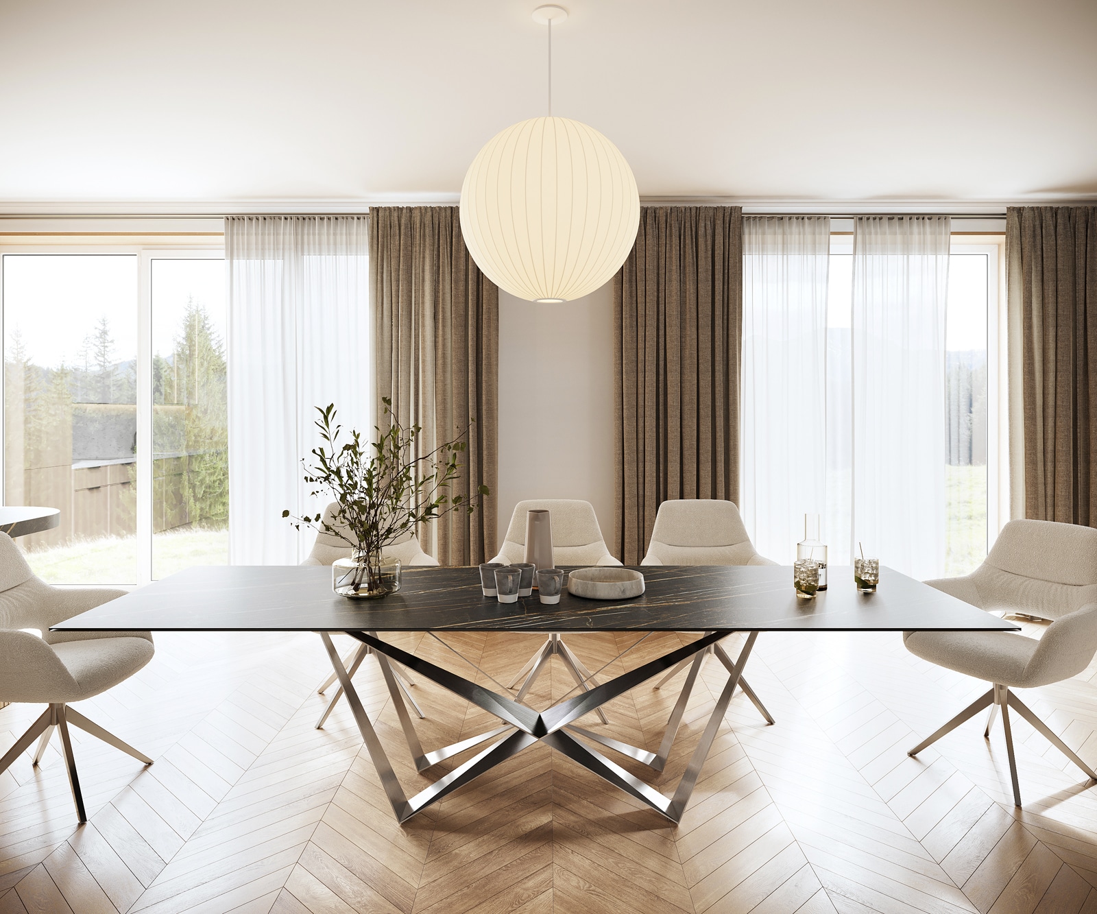 Table-à-manger Edge 300x100cm Laminam® céramique marron pieds milieu acier plat argent 1 Table-à-manger Edge 300x100cm Laminam® céramique marron pieds milieu acier plat argent 1