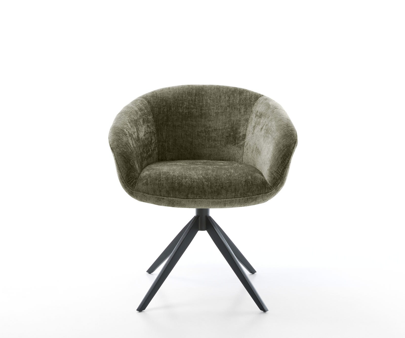 Drehstuhl Vinka-Flex mit Armlehnen Chenille Olive Kreuzgestell breit Schwarz 360° drehbar Wippfunktion Taschenfederkern 1