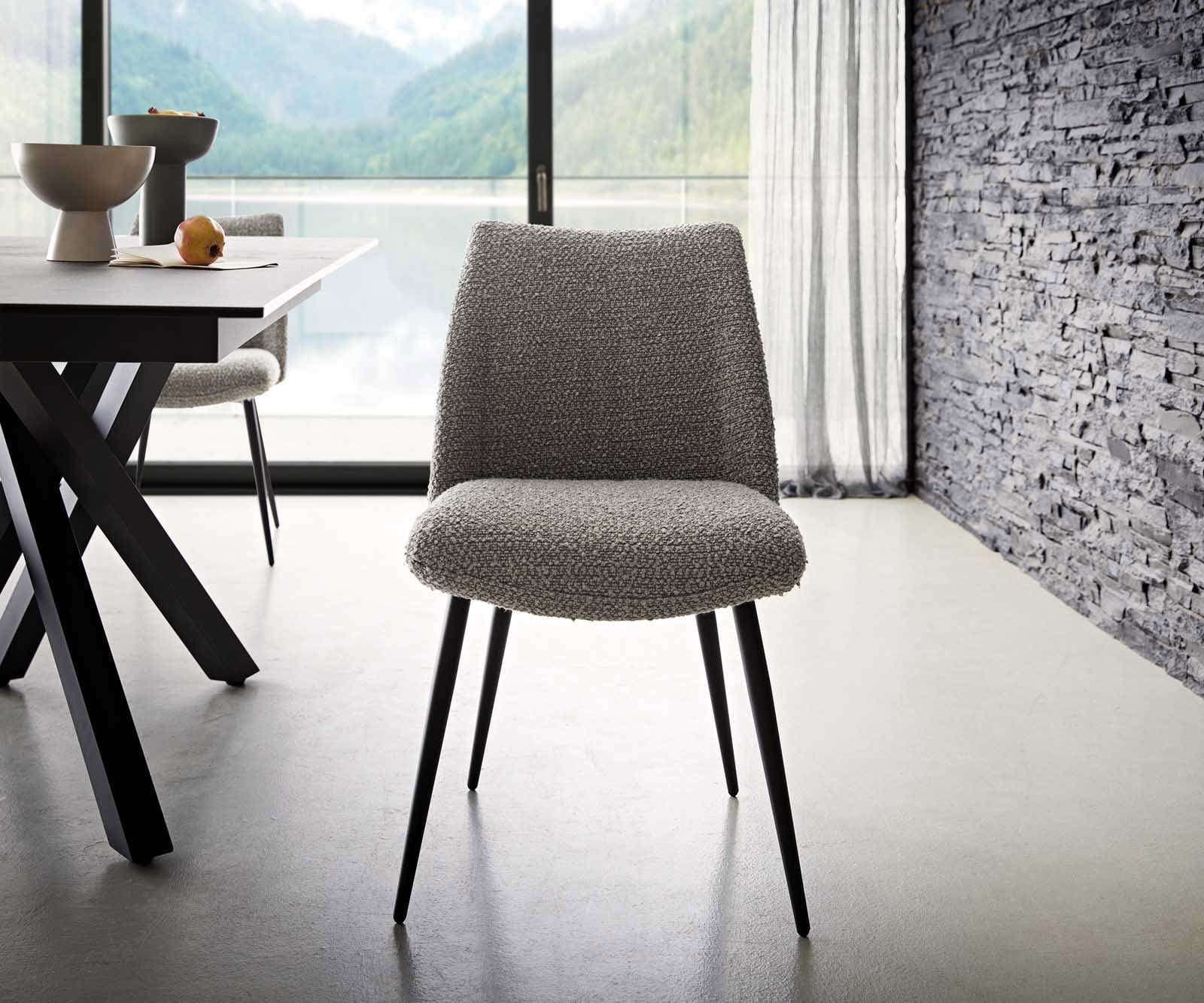 Esszimmerstuhl Elso-Flex Bouclé Silbergrau 4-Fuß konisch Schwarz Taschenfederkern 1 Esszimmerstuhl Elso-Flex Bouclé Silbergrau 4-Fuß konisch Schwarz Taschenfederkern 1