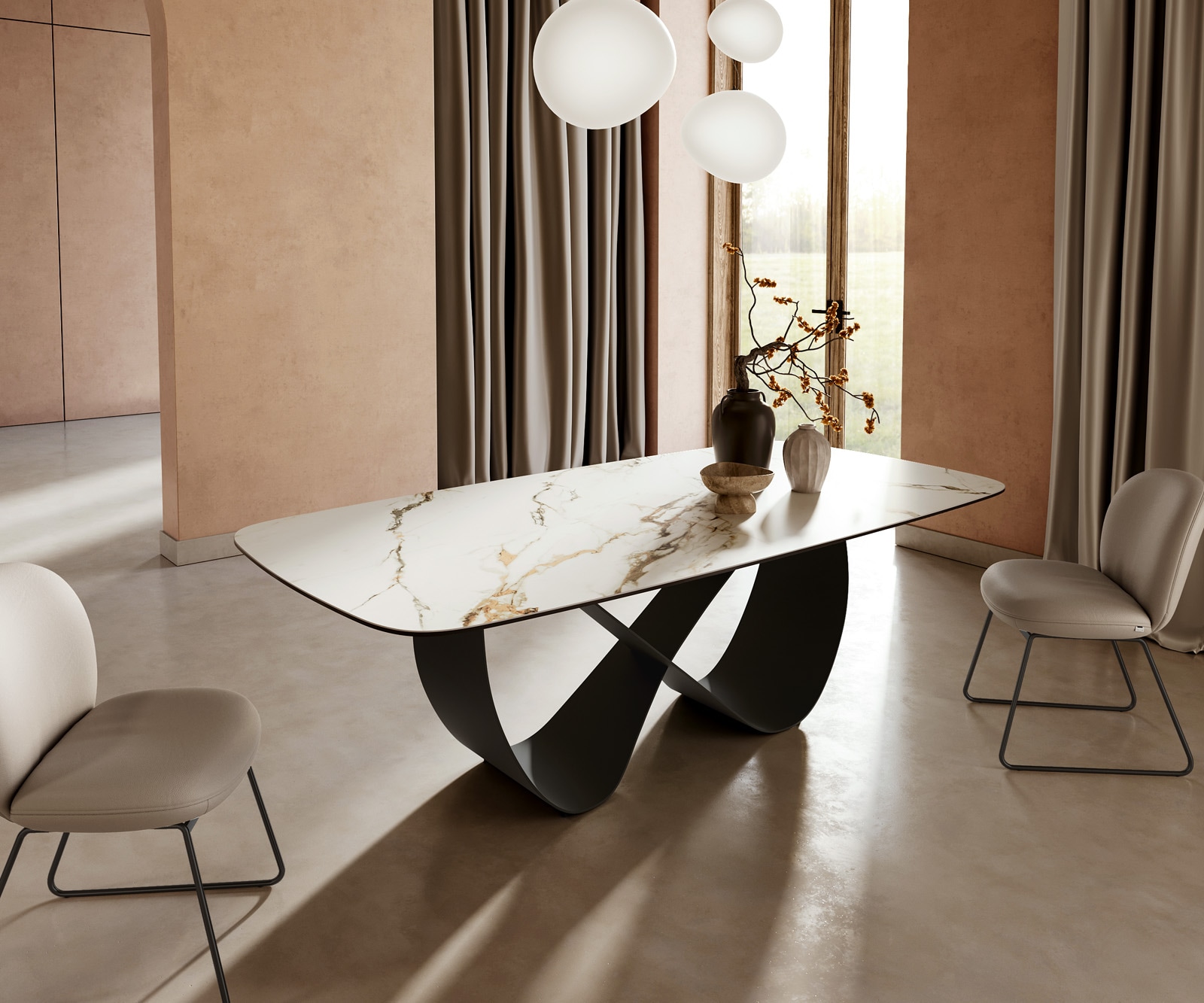 Esstisch Edge Boot 240x120cm Keramik Calacatta Luxe Weiß-Gold-Grau Infinity Metall Schwarz 1 Esstisch Edge Boot 240x120cm Keramik Calacatta Luxe Weiß-Gold-Grau Infinity Metall Schwarz 1