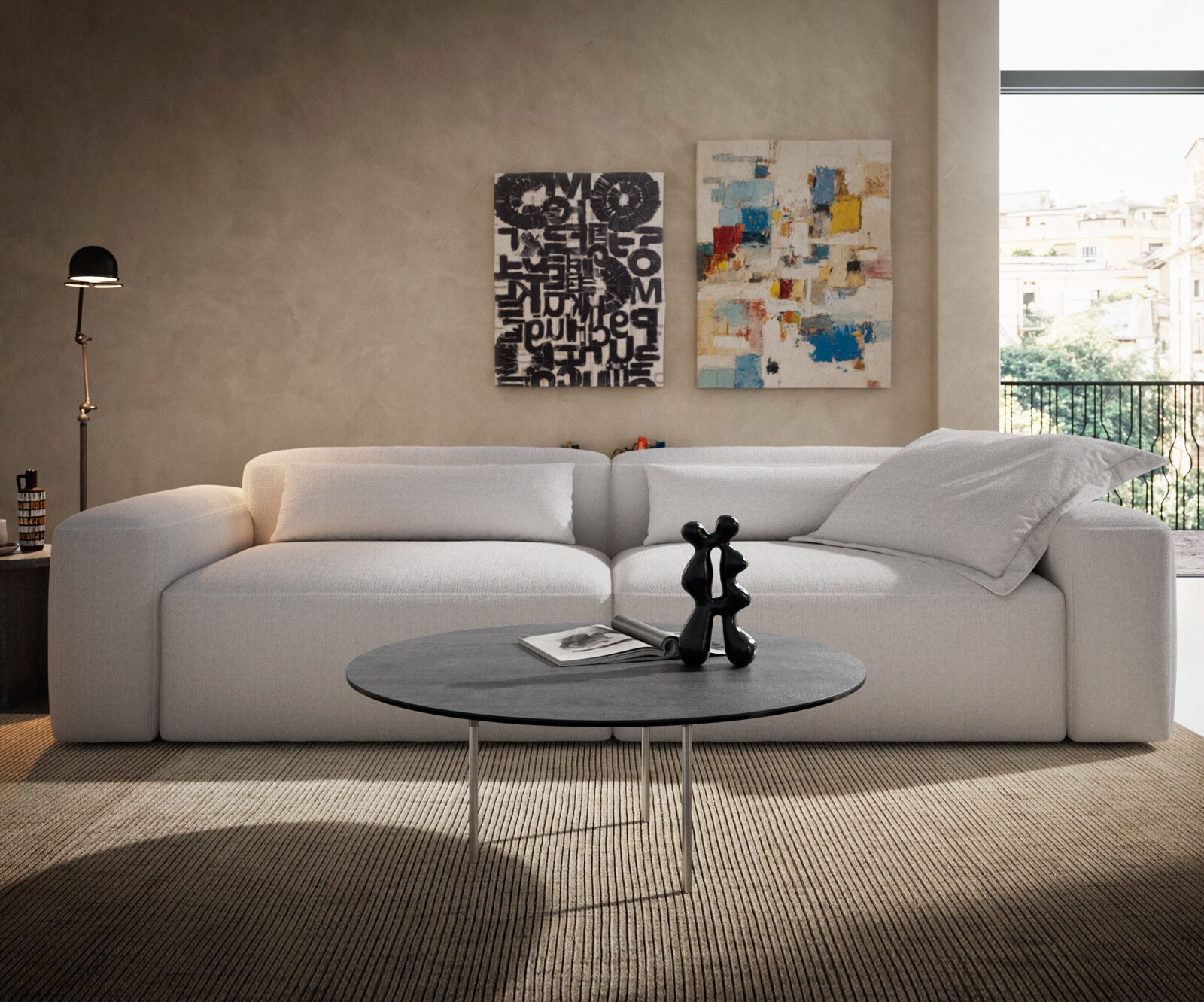 Couchtisch Edge Rund 90x90 cm Keramik Beton Grau Trive Metall Schwarz 1