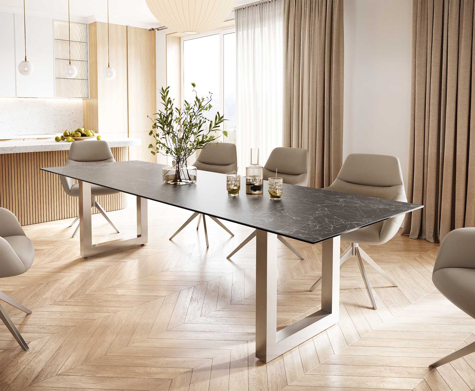 Table-à-manger Edge 300x100 céramique Laminam® nero greco gris inox large Table-à-manger Edge 300x100 céramique Laminam® nero greco gris inox large
