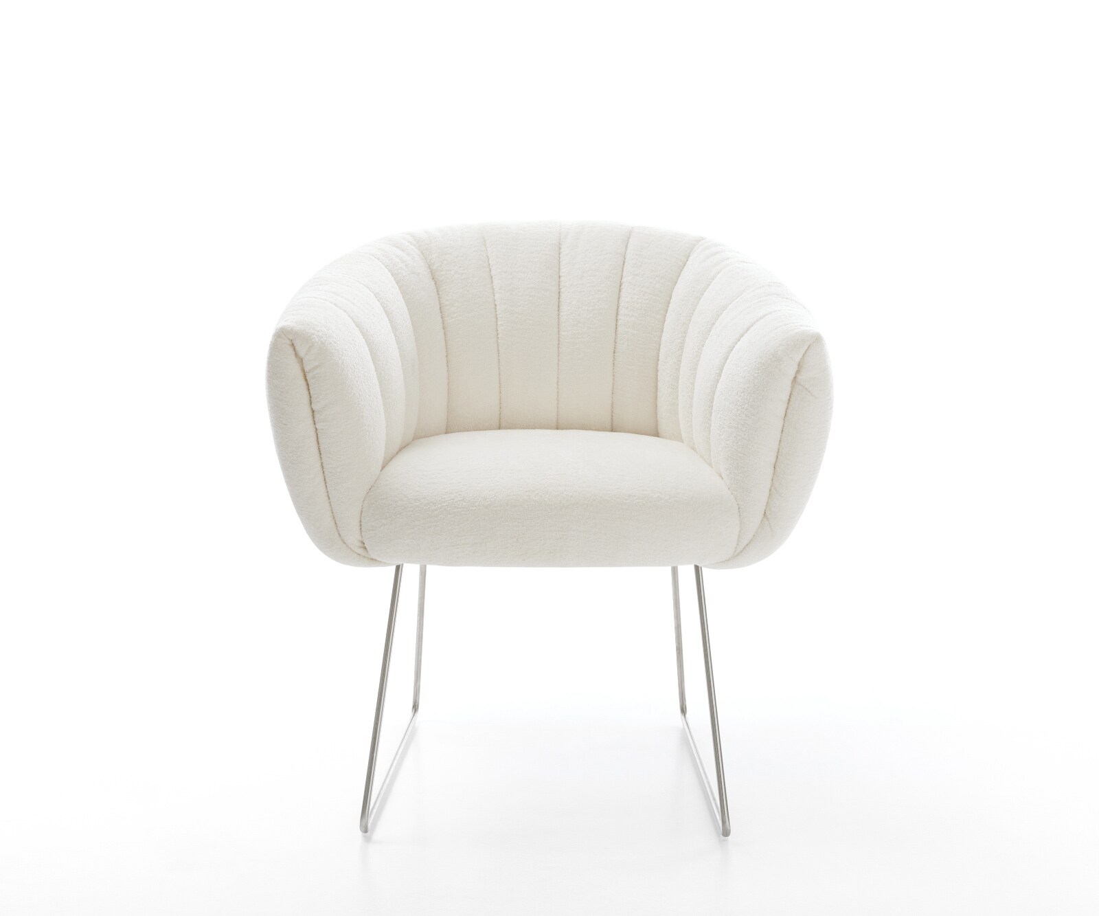 Esszimmerstuhl Jada-Flex Bouclé Soft Beige Kufengestell Edelstahl Taschenfederkern 2