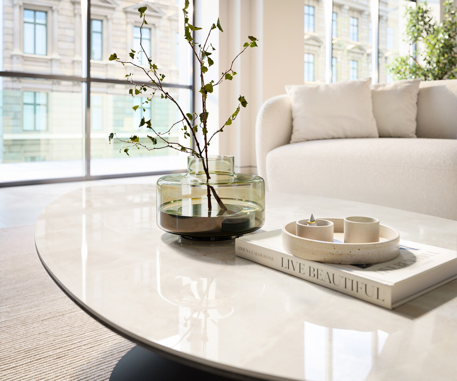 Table basse Edge organique 140x76 cm céramique Onyx Champagne Conis métal noir 5