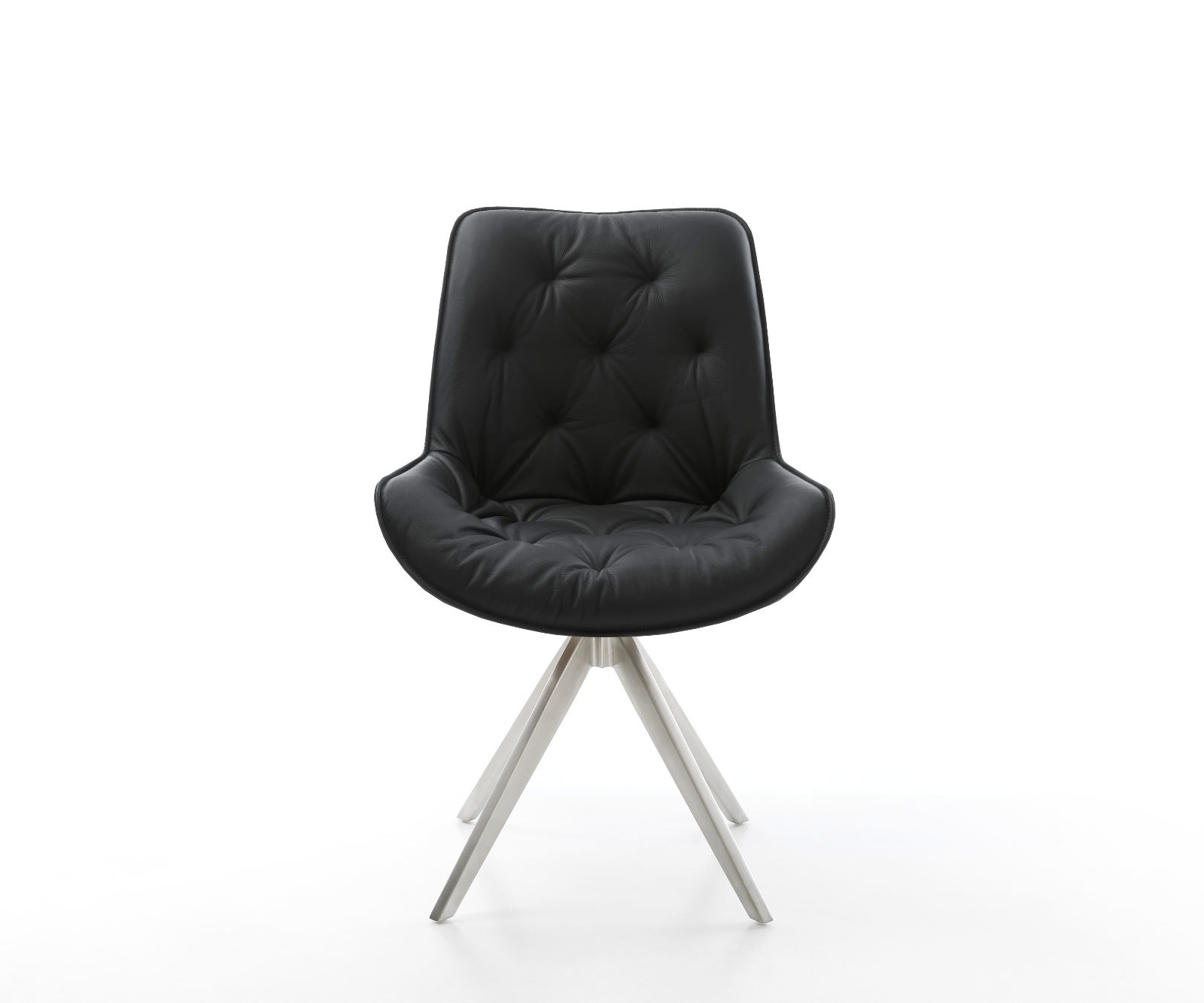 Esszimmerstuhl Taimi-Flex Echt-Leder Schwarz Kreuzgestell kantig Edelstahl 2 Esszimmerstuhl Taimi-Flex Echt-Leder Schwarz Kreuzgestell kantig Edelstahl 2