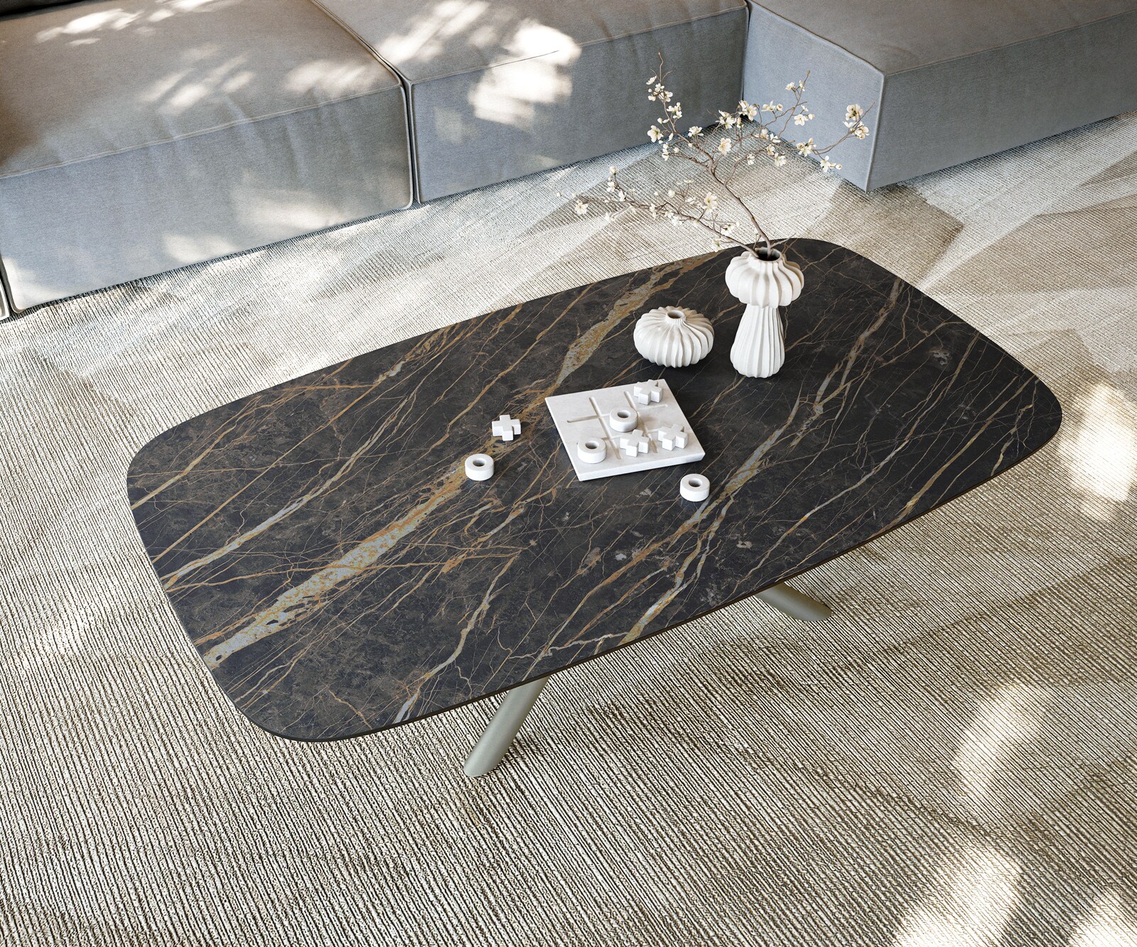 Couchtisch Edge Boot 140x80 cm Keramik Laminam® Noir Desir Braun Sarity Metall Effektfinish Titan 5