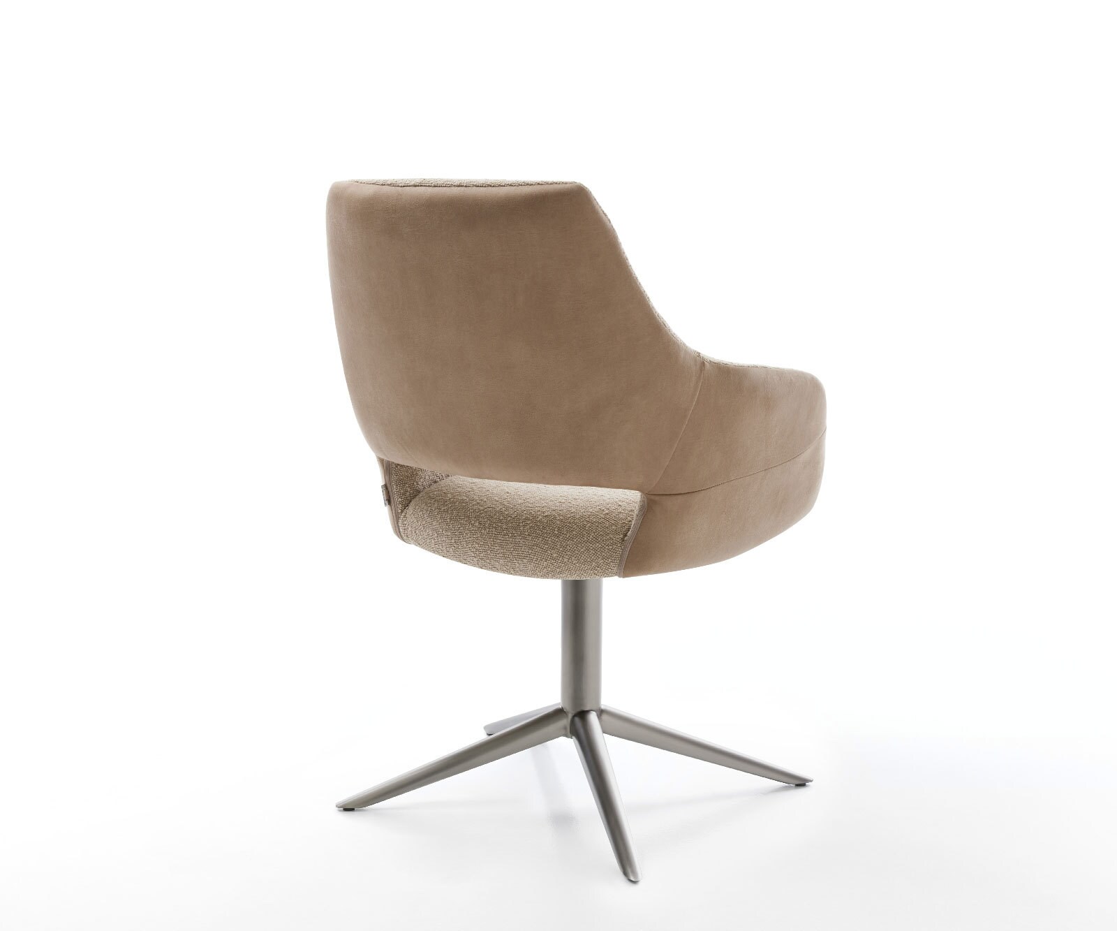 Chaise-pivotante Yago-Flex avec accoudoirs tissu mixte couleur boue pied de chaise 4 branches acier inoxydable brossé pivotement sur 360° fonction bascule ressorts ensachés 4