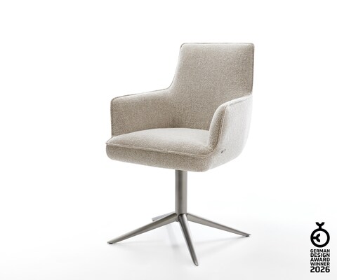 Chaise-pivotante Heira-Flex avec accoudoirs tissu tissé doux beige pied de chaise 4 branches grafiete pivotement sur 360° fonction bascule resorts ensachés