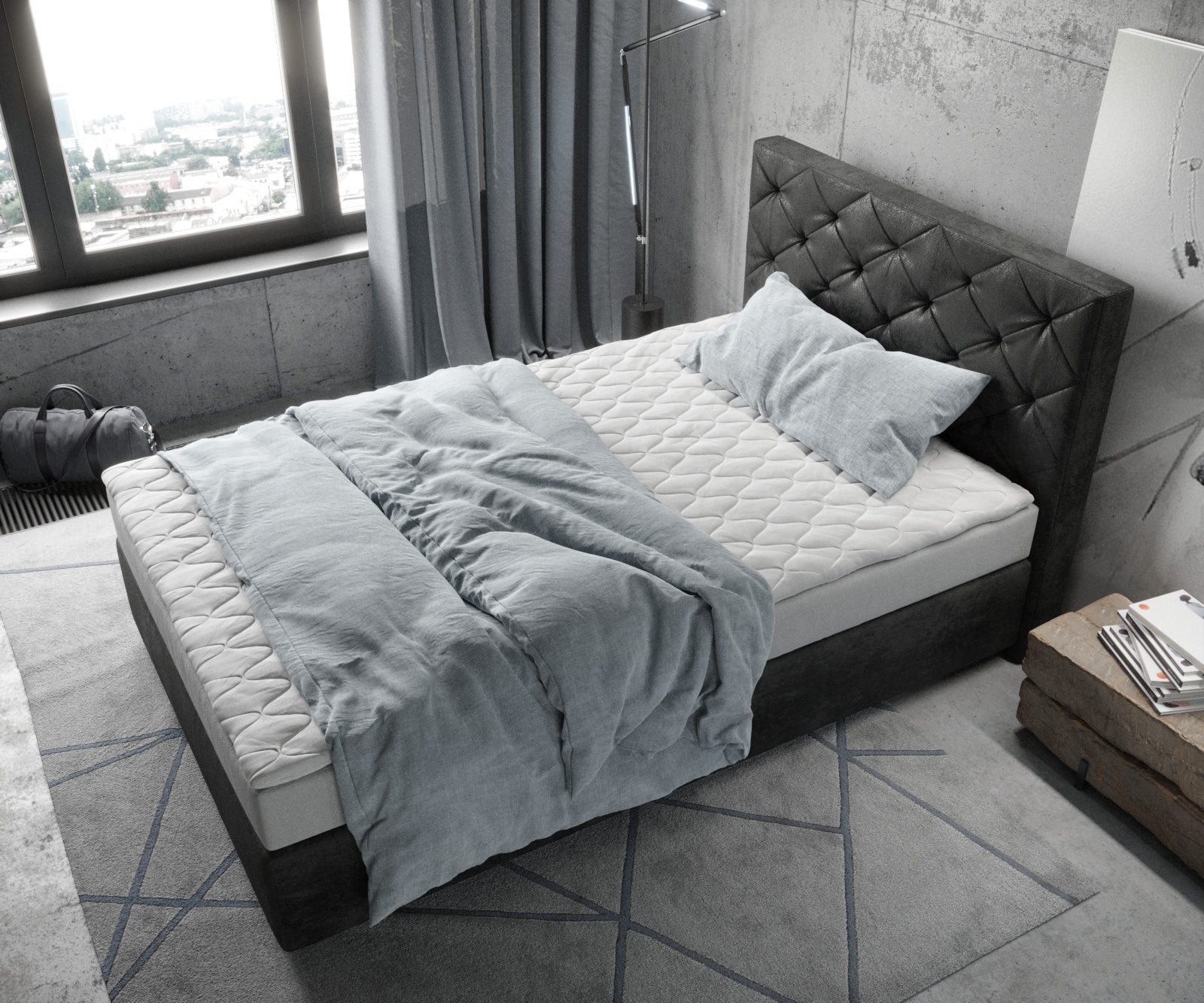 Boxspringbett Dream-Great 120x200 cm Mikrofaser Anthrazit Vintage mit Matratze und Topper 3 Boxspringbett Dream-Great 120x200 cm Mikrofaser Anthrazit Vintage mit Matratze und Topper 3