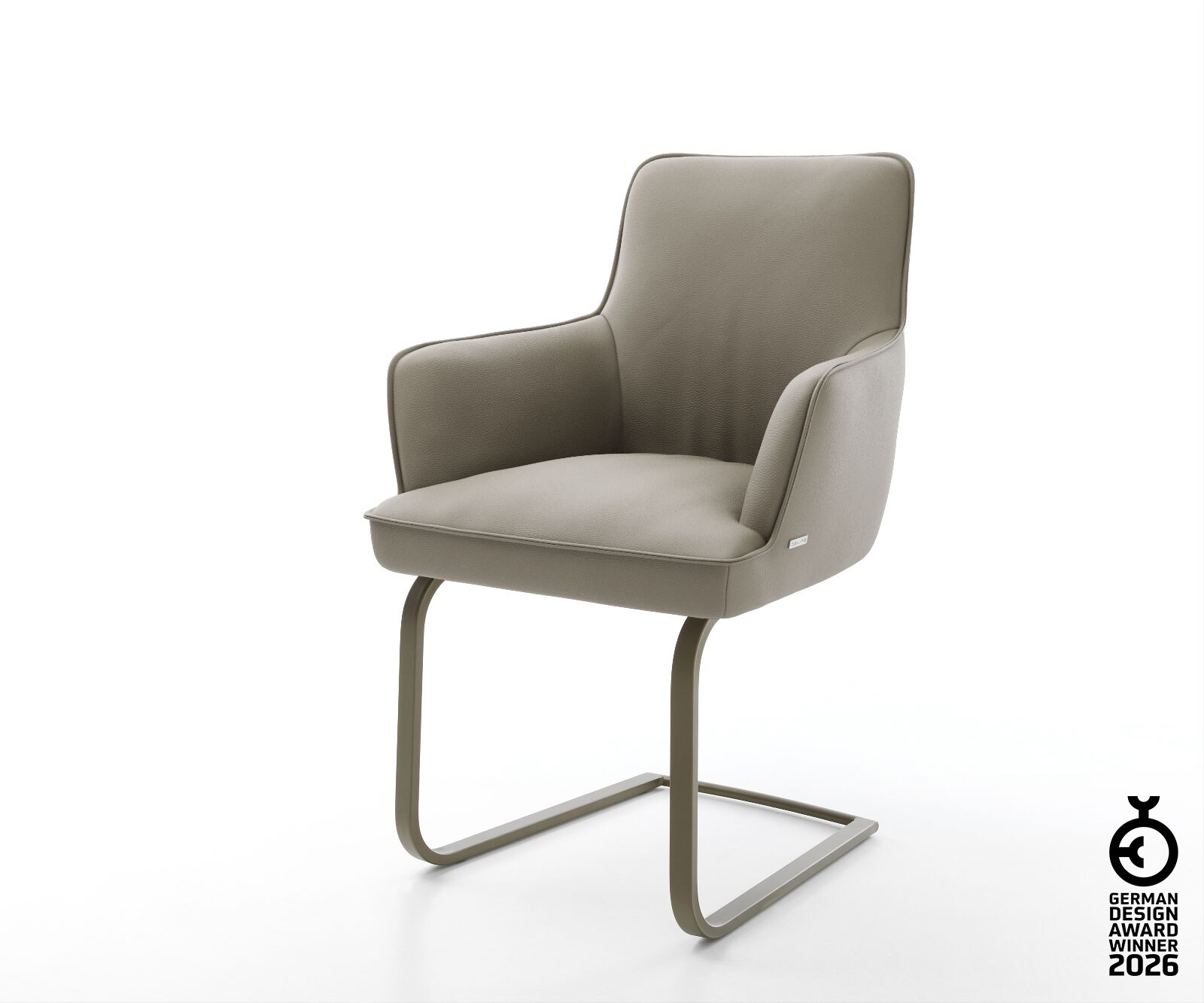 Cantilever Heira-Flex avec accoudoirs cuir de vache couleur boue pied cantilever plat aspect titane ressorts ensachés 1