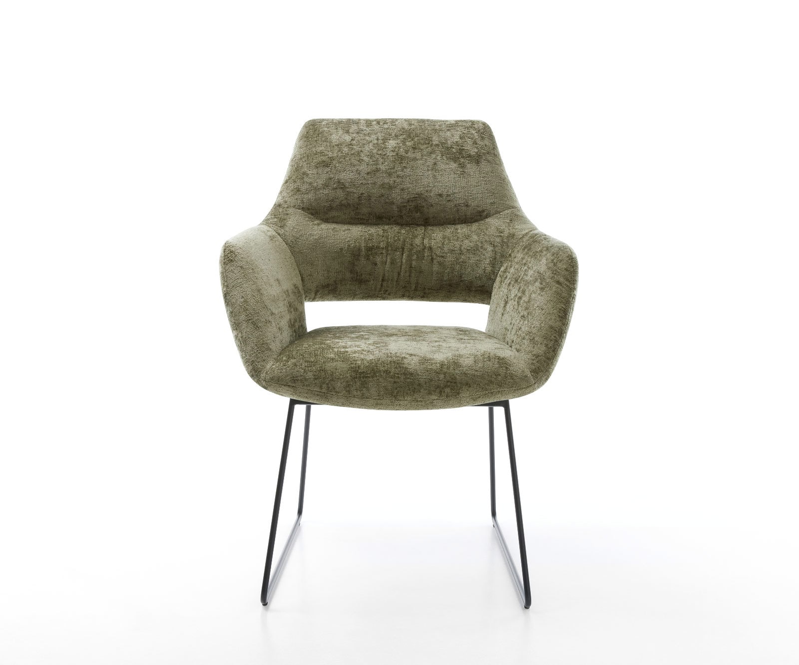 Esszimmerstuhl Yago-Flex mit Armlehnen Chenille Olive Kufengestell Schwarz Taschenfederkern 1 Esszimmerstuhl Yago-Flex mit Armlehnen Chenille Olive Kufengestell Schwarz Taschenfederkern 1