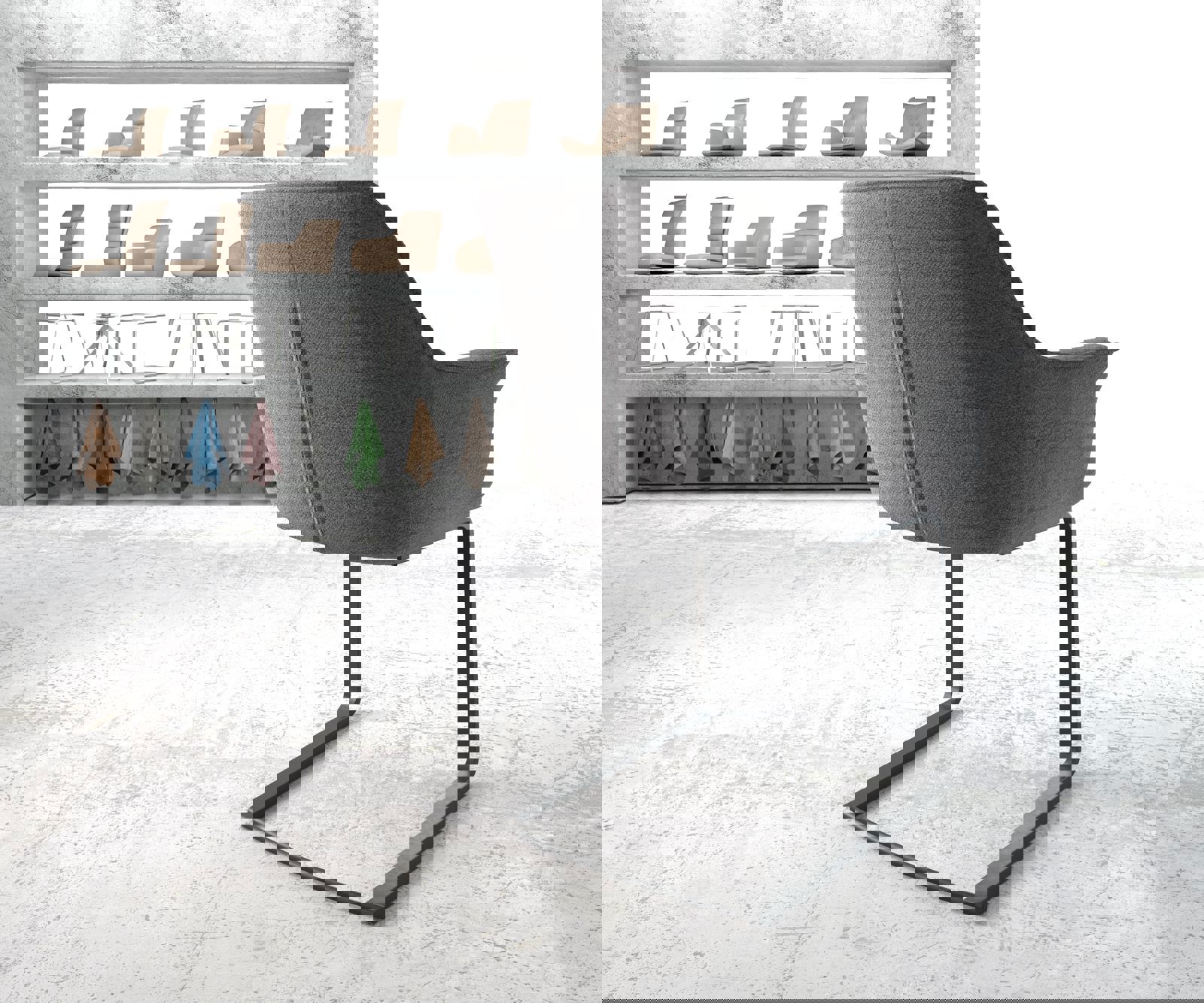 Freischwinger Keila-Flex mit Armlehnen Strukturstoff Hellgrau Freischwinger flach Schwarz 4