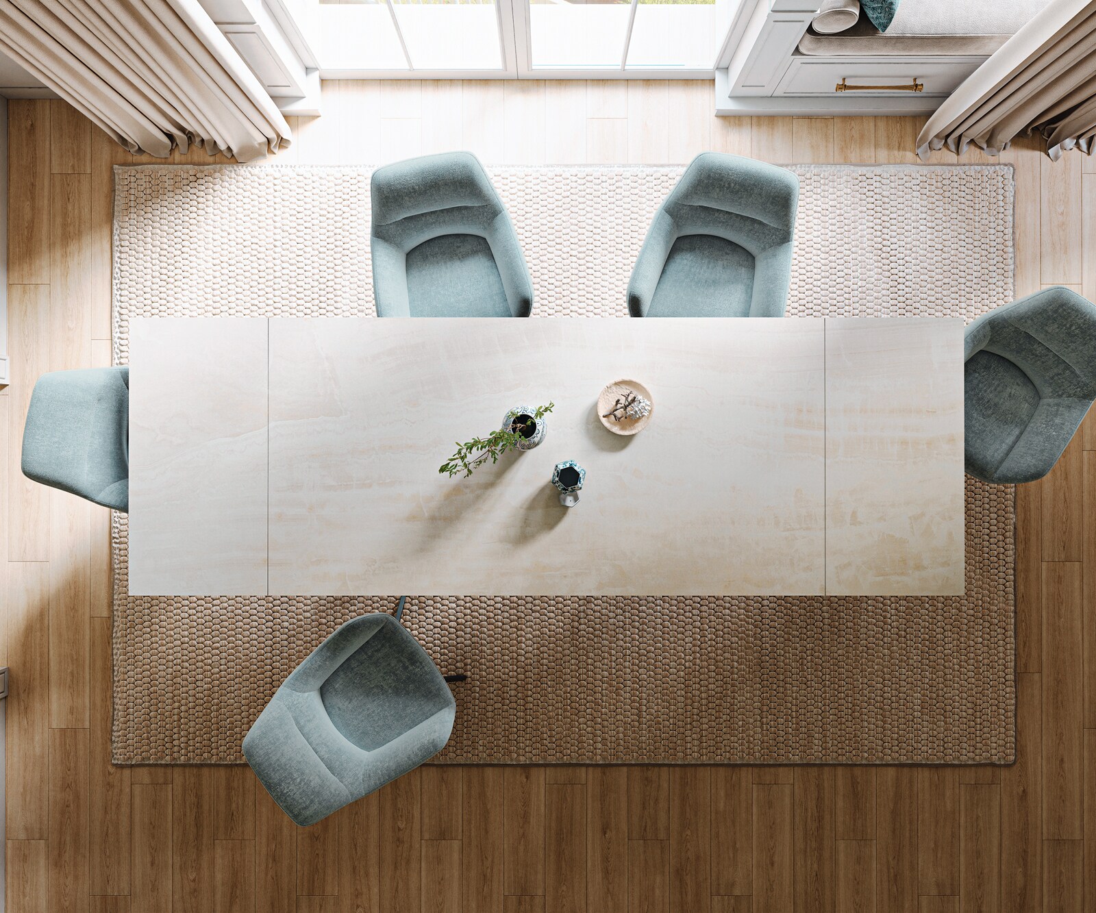 Esstisch Edge 200-300x100 cm Keramik Onyx Champagne Spider Flachstahl Schwarz ausziehbar 5