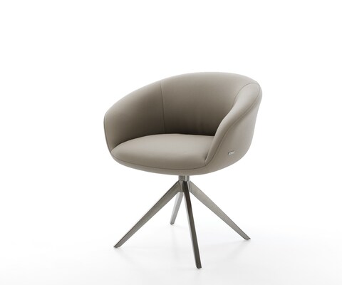 Chaise-pivotante Vinka-Flex avec accoudoirs cuir de vache couleur boue pied croisé large grafiete pivotement sur 360° fonction bascule ressorts ensachés