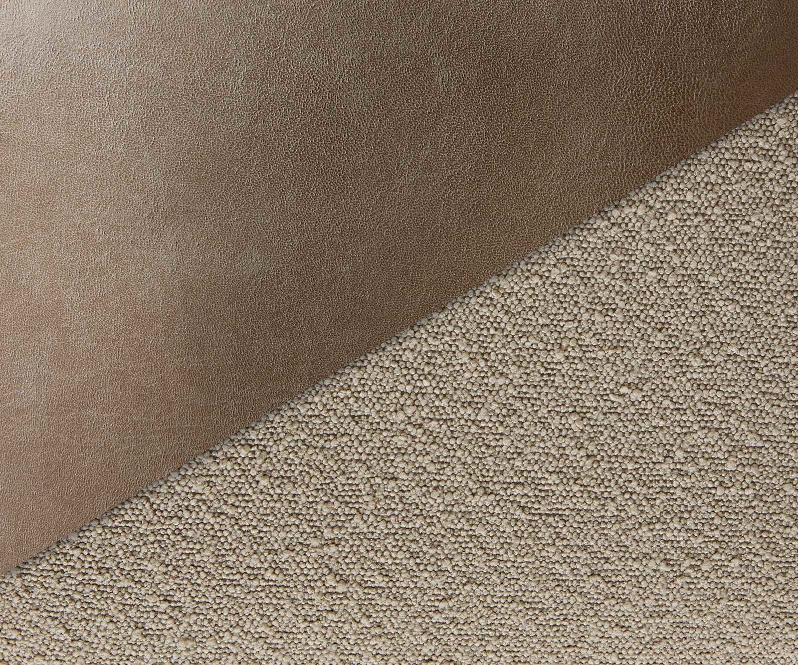 Chaise-de-salle-à-manger Heira-Flex avec accoudoirs tissu mixte couleur boue pied trapèze acier inoxydable brossé ressorts ensachés 3