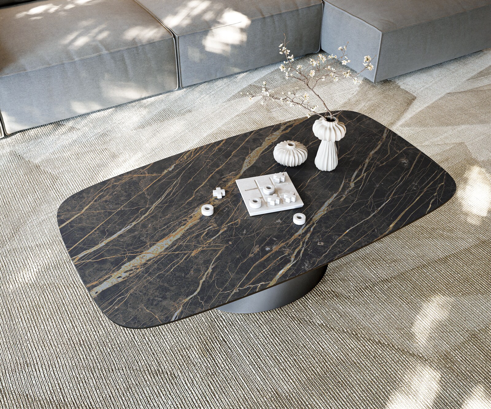 Table basse Edge Boot 140x80 cm céramique Laminam® Noir Desir brun Conis métal noir 6