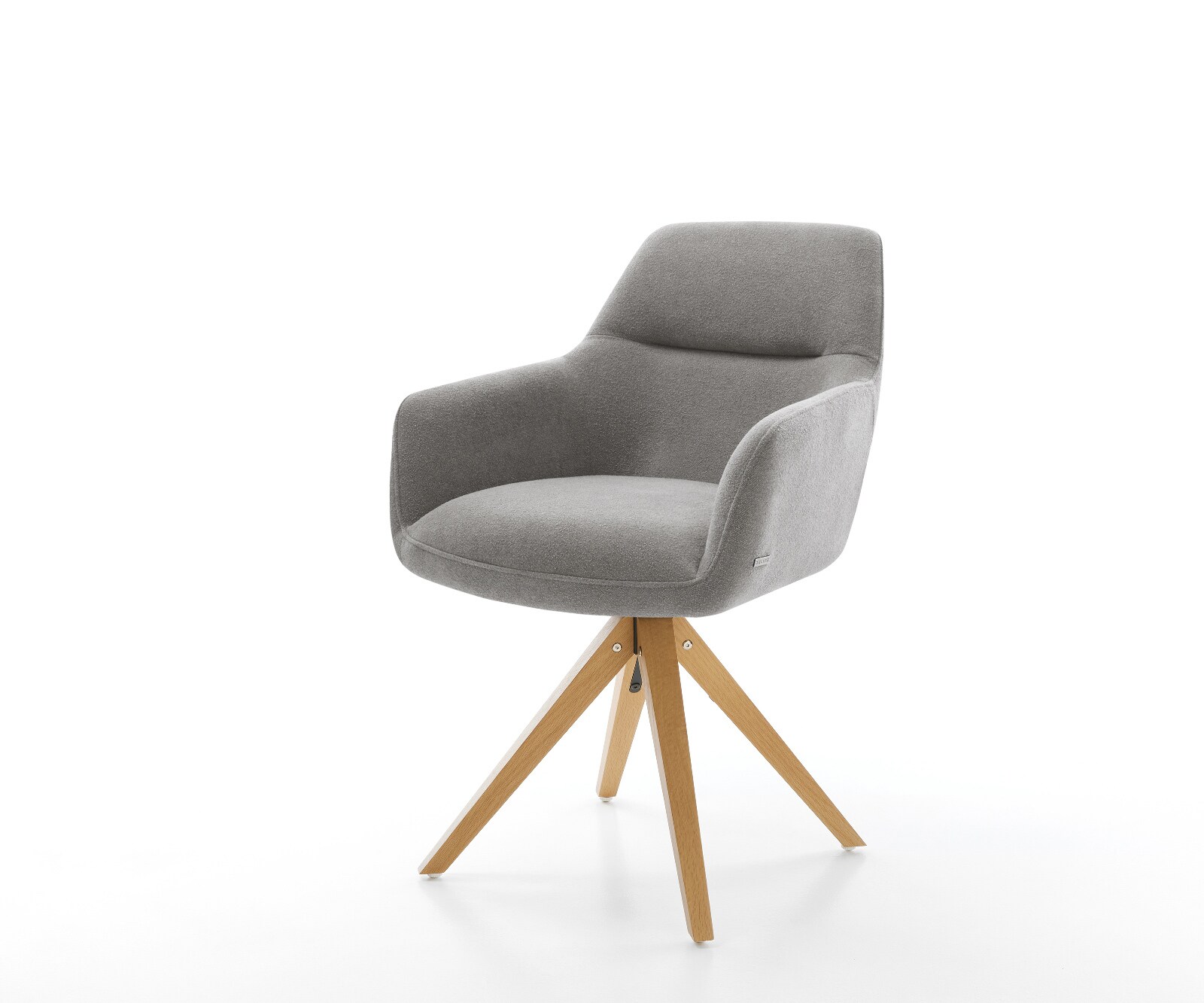 Chaise-pivotante Pejo-Flex tissu structuré doux gris pied en bois angulaire naturel pivotement sur 180° resorts ensachés