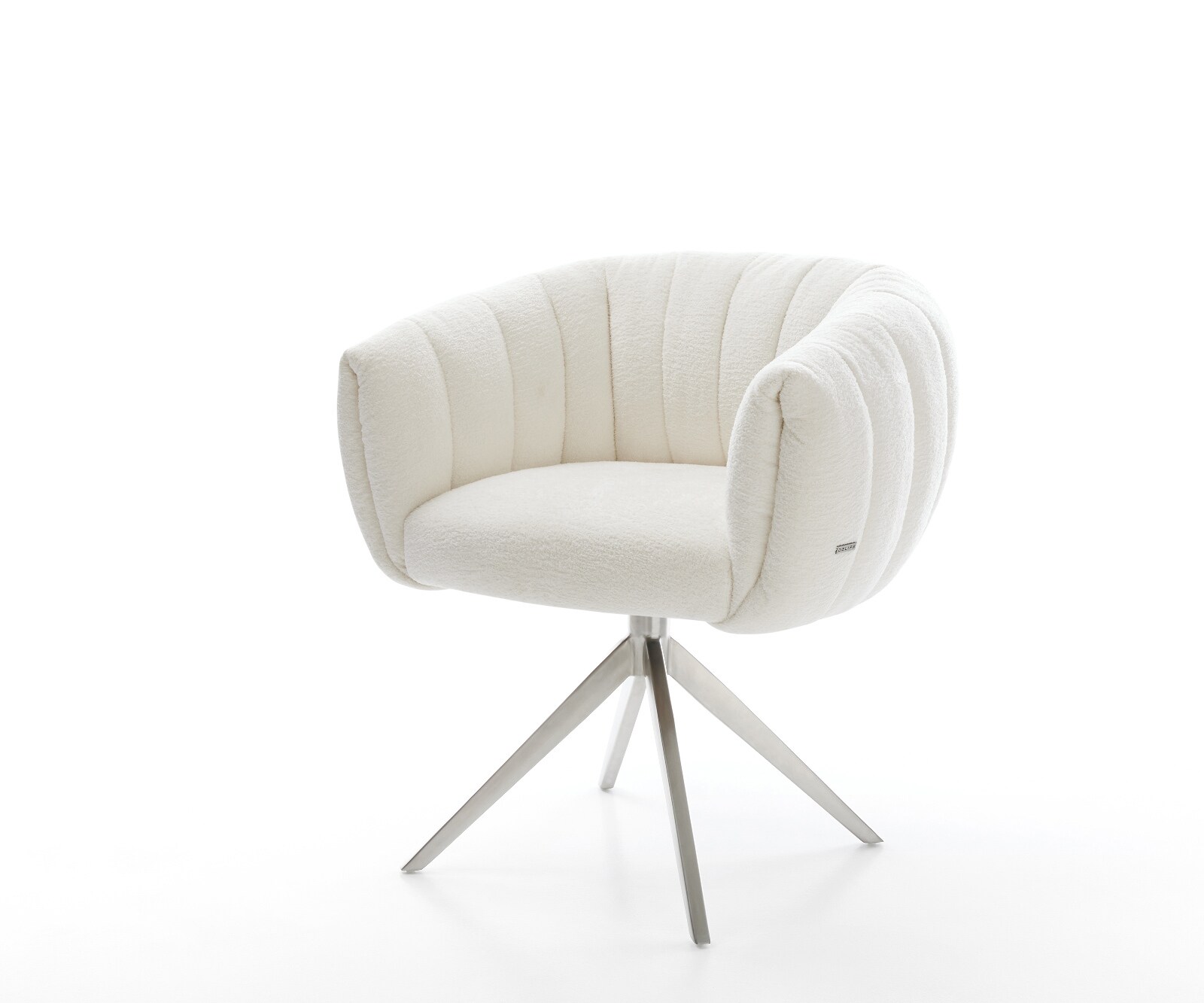 Drehstuhl Jada-Flex Bouclé Soft Beige Kreuzgestell breit Edelstahl 360° drehbar Wippfunktion Taschenfederkern 1