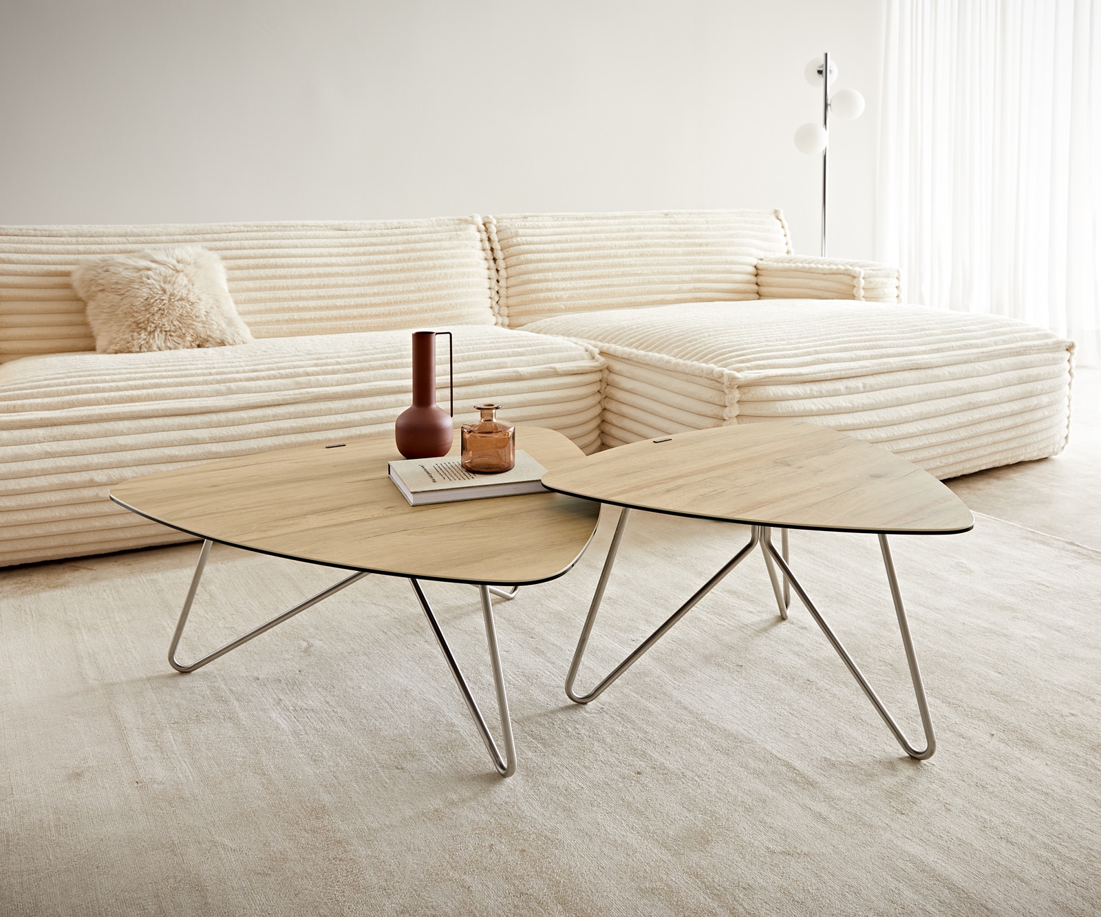 Couchtisch Ekrem 88x85 cm Keramik Laminam® Sabbia Eichefarbig Hairpin rund Edelstahl 8