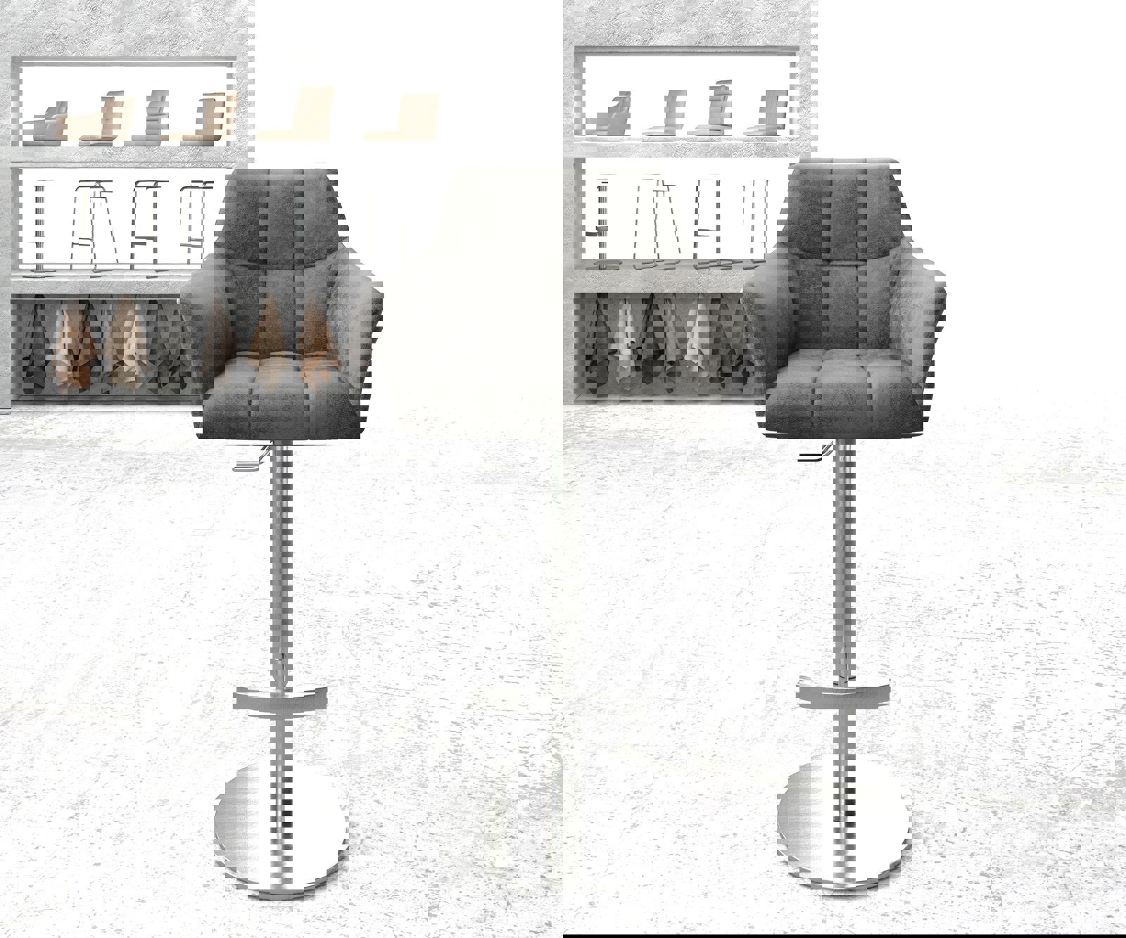 Chaise-de-bar Yulo-Flex vintage gris base tournante réglable en haut acier inoxydable 2