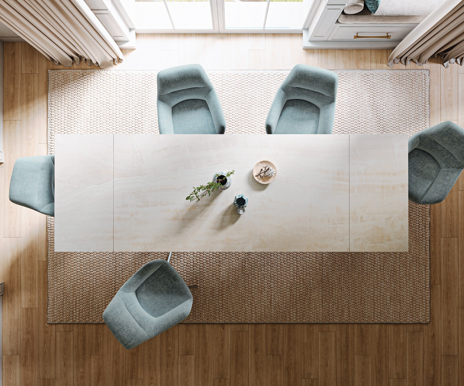 Esstisch Edge 200-300x100 cm Keramik Onyx Champagne Spider Flachstahl Edelstahl Graphit ausziehbar 5