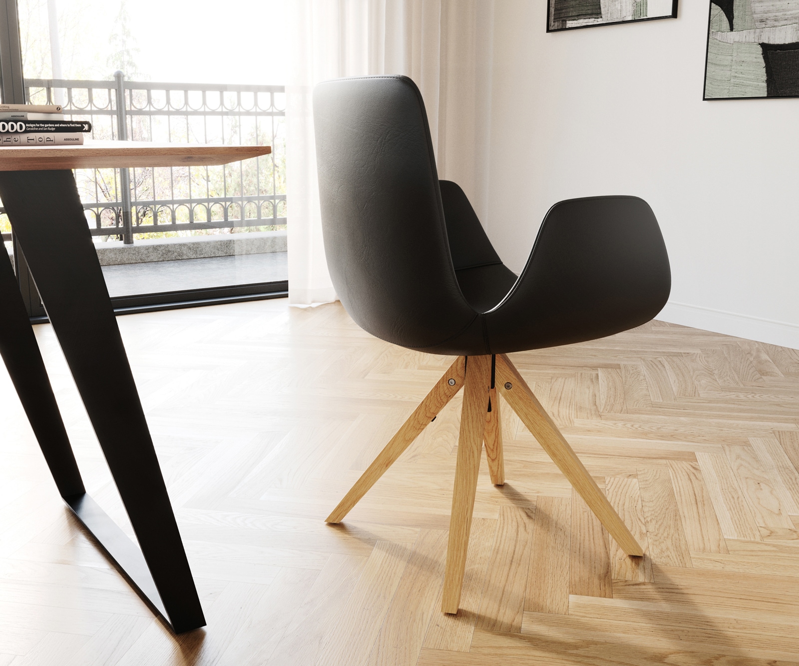 Esszimmerstuhl Ilia-Flex mit Armlehnen Echt-Leder Schwarz Holzgestell konisch Natur 4 Esszimmerstuhl Ilia-Flex mit Armlehnen Echt-Leder Schwarz Holzgestell konisch Natur 4