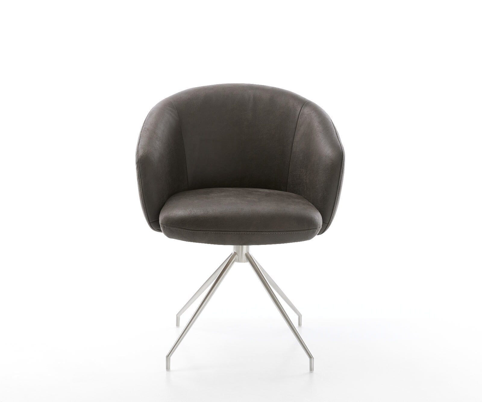 Chaise-pivotante Caja-Flex avec accoudoirs microvelours anthracite vintage pied croisé conique acier inoxydable brossé pivotement sur 180° ressorts ensachés 2