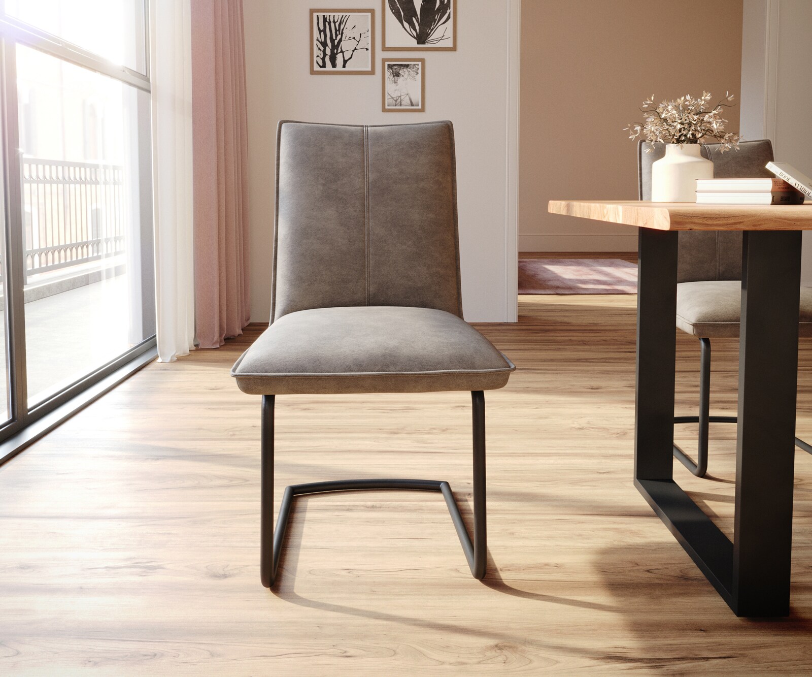 Freischwinger Lelio-Flex Mikrofaser Taupe Vintage Freischwinger rund Schwarz Taschenfederkern 2