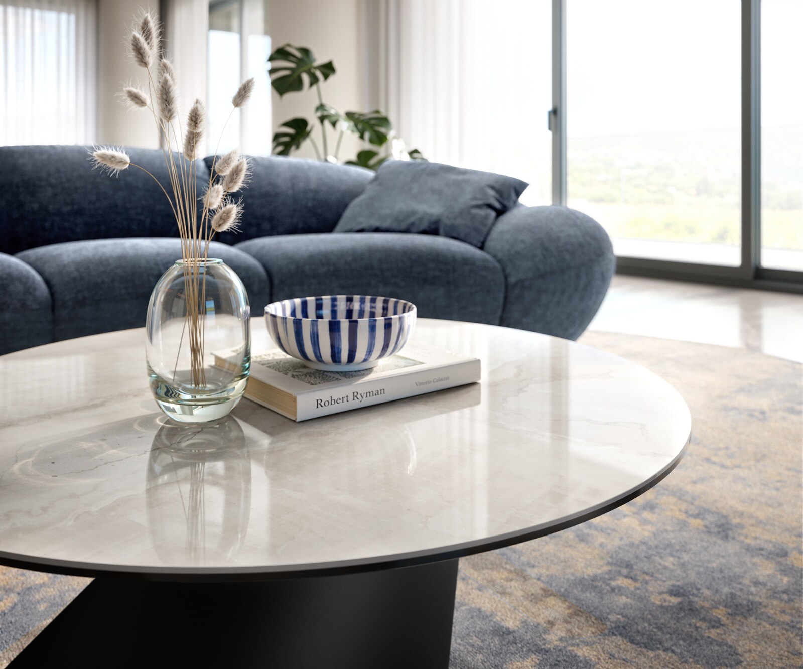 Table basse Edge ronde 90x90 cm céramique Onyx Champagne Conis métal noir 6