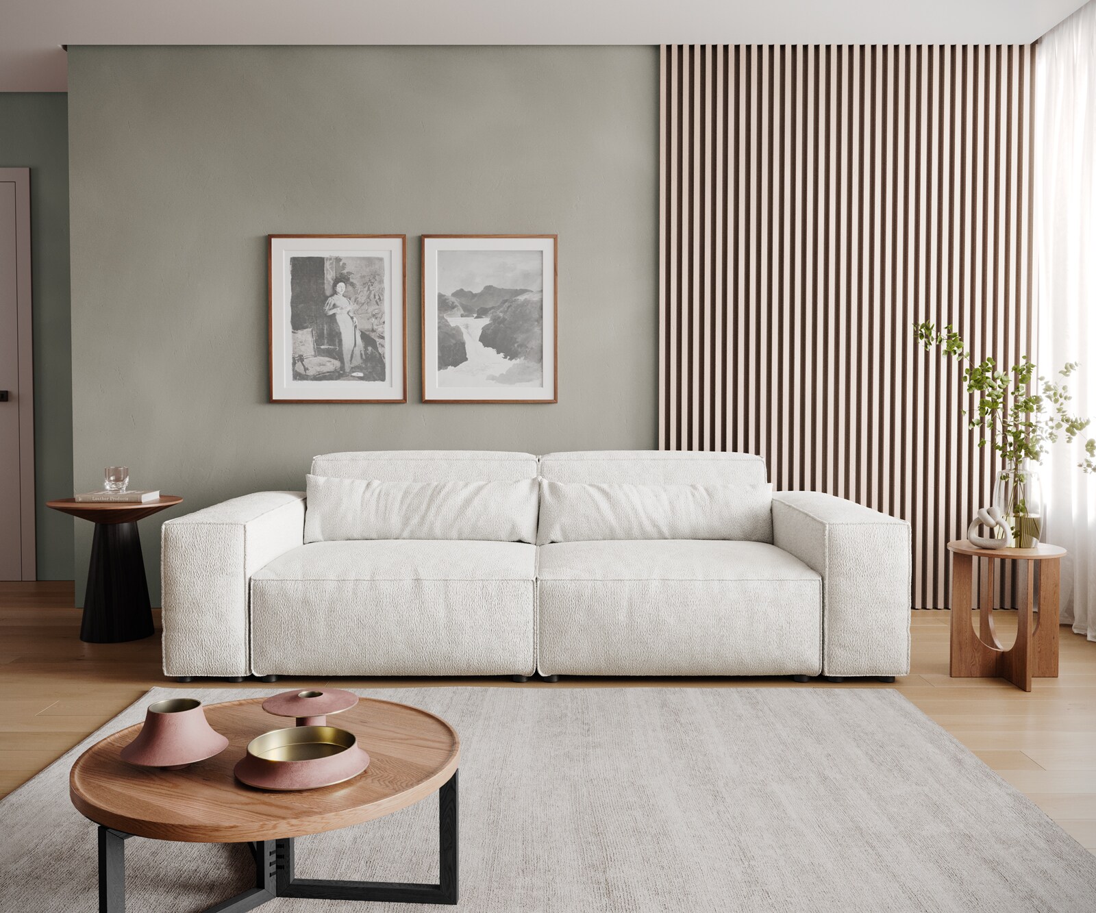 Big-Sofa Sirpio 230x90 cm Bouclé Creme-Weiß 1