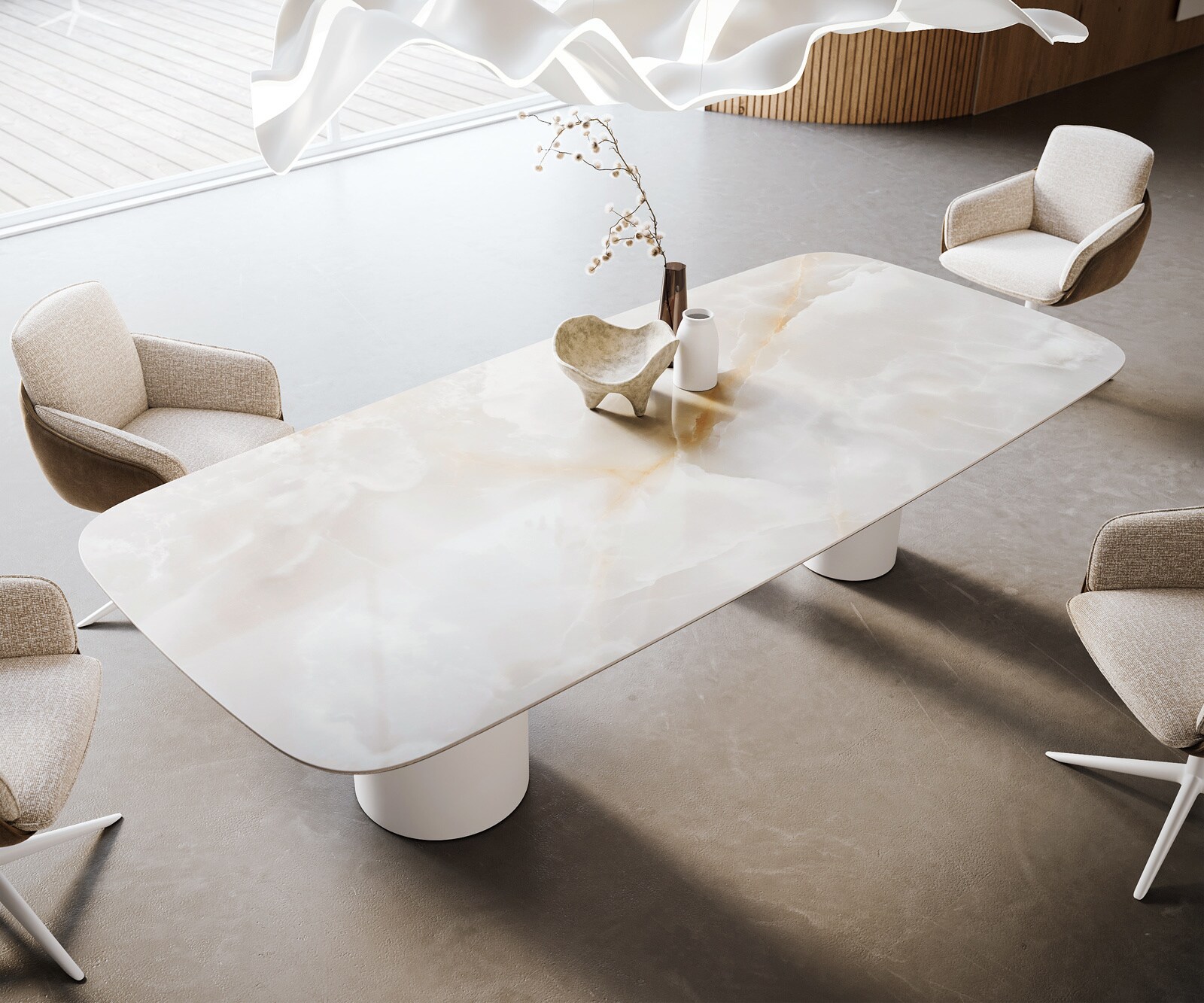 Esstisch Edge Boot 270x120 cm Keramik Iris FMG Onice Grigio Troa Metall Weiß 3