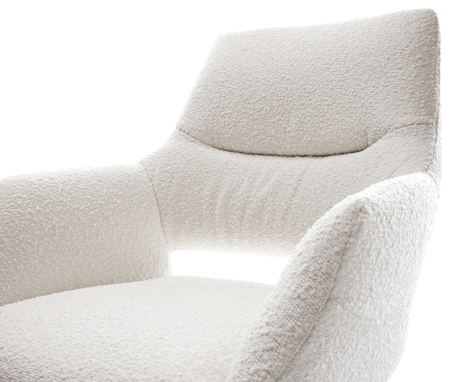 Chaise-pivotante Yago-Flex avec accoudoirs bouclé crème-blanc pied croisé large aspect titane pivotement sur 360° fonction bascule ressorts ensachés 3