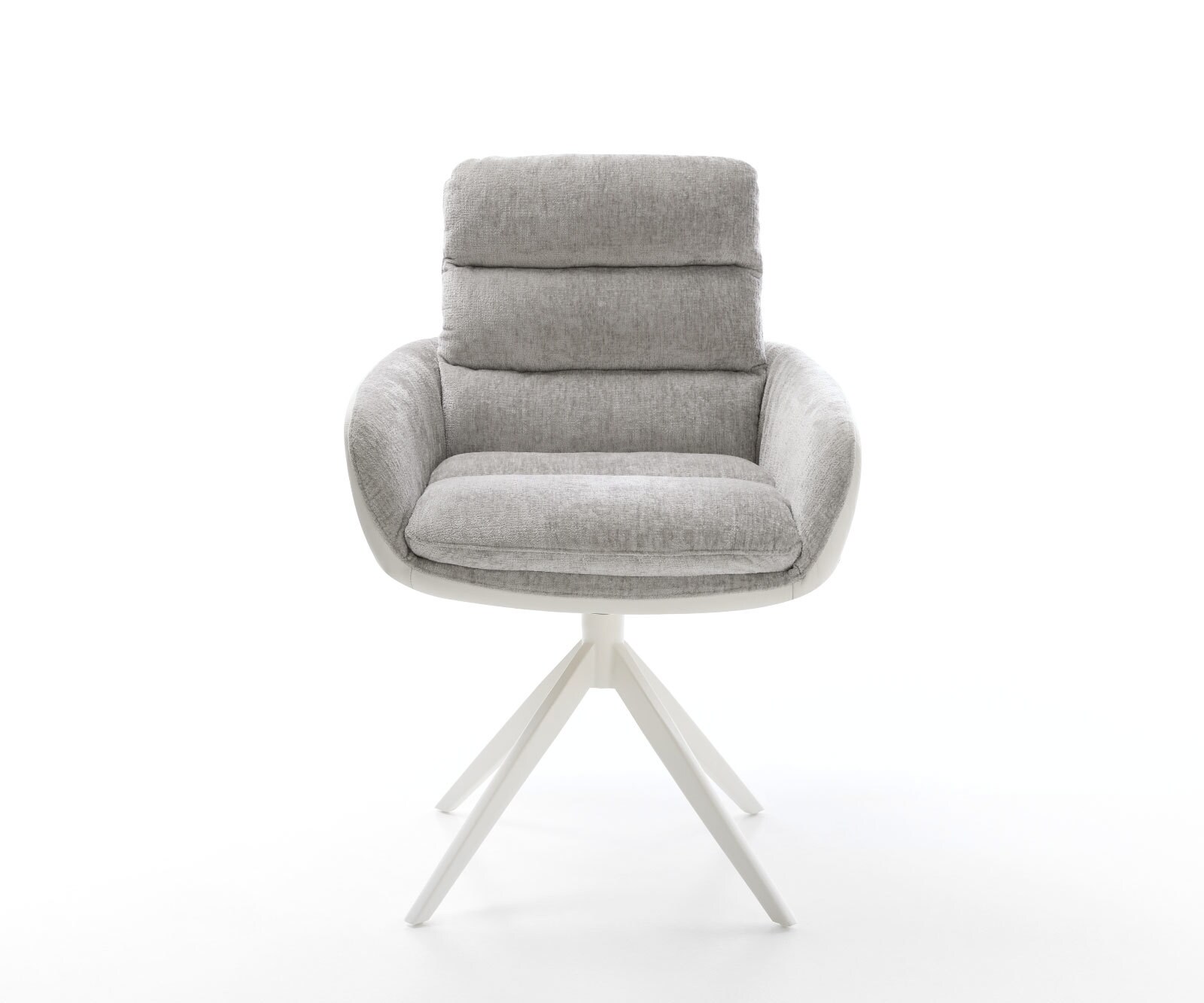 Chaise-pivotante Abelia-Flex avec accoudoirs tissu mixte cuir de vache blanc-gris argenté pied croisé large blanc pivotement sur 360° fonction bascule 1