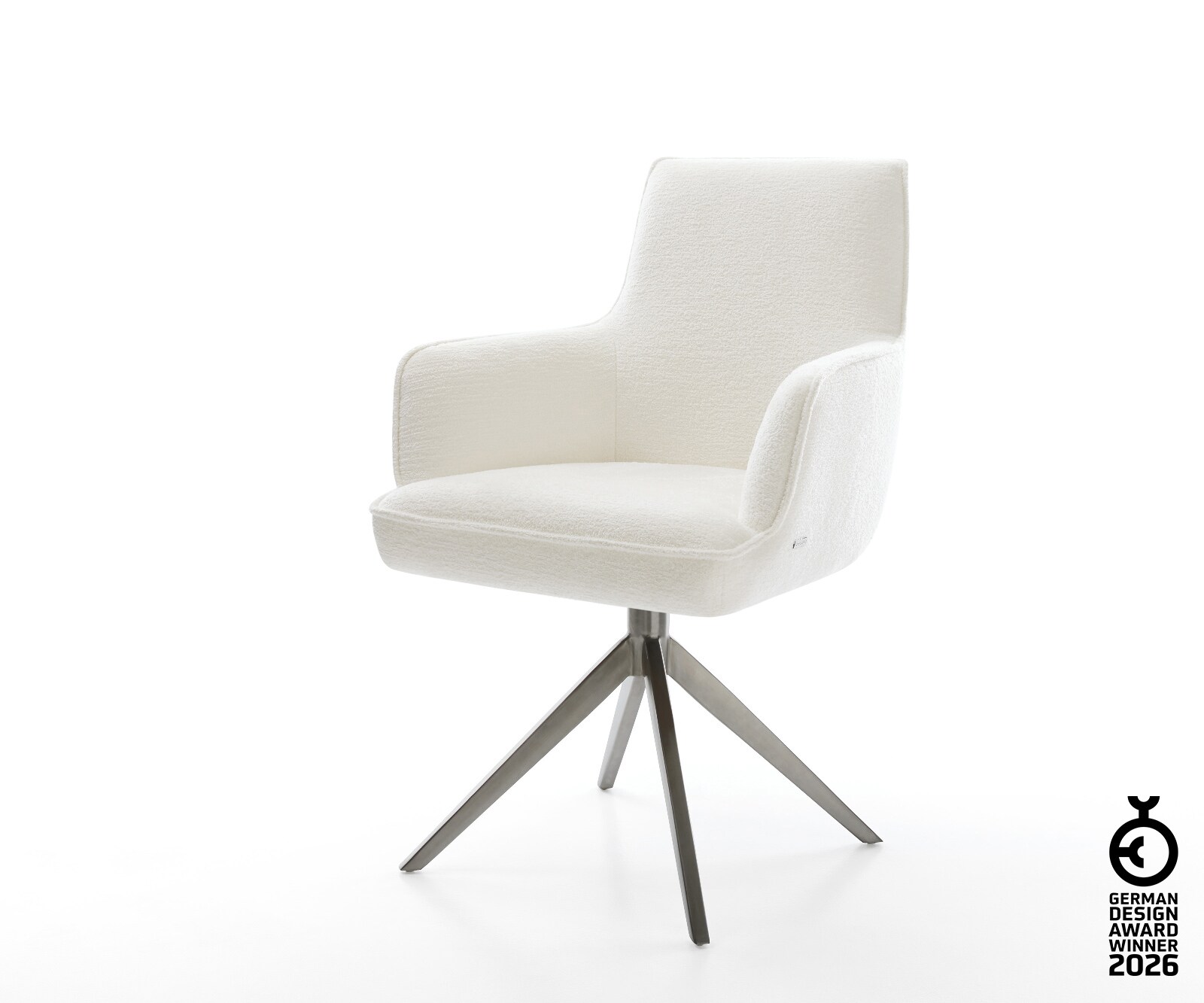Drehstuhl Heira-Flex mit Armlehnen Bouclé Soft Beige Kreuzgestell breit Graphit 360° drehbar Wippfunktion Taschenfederkern 1