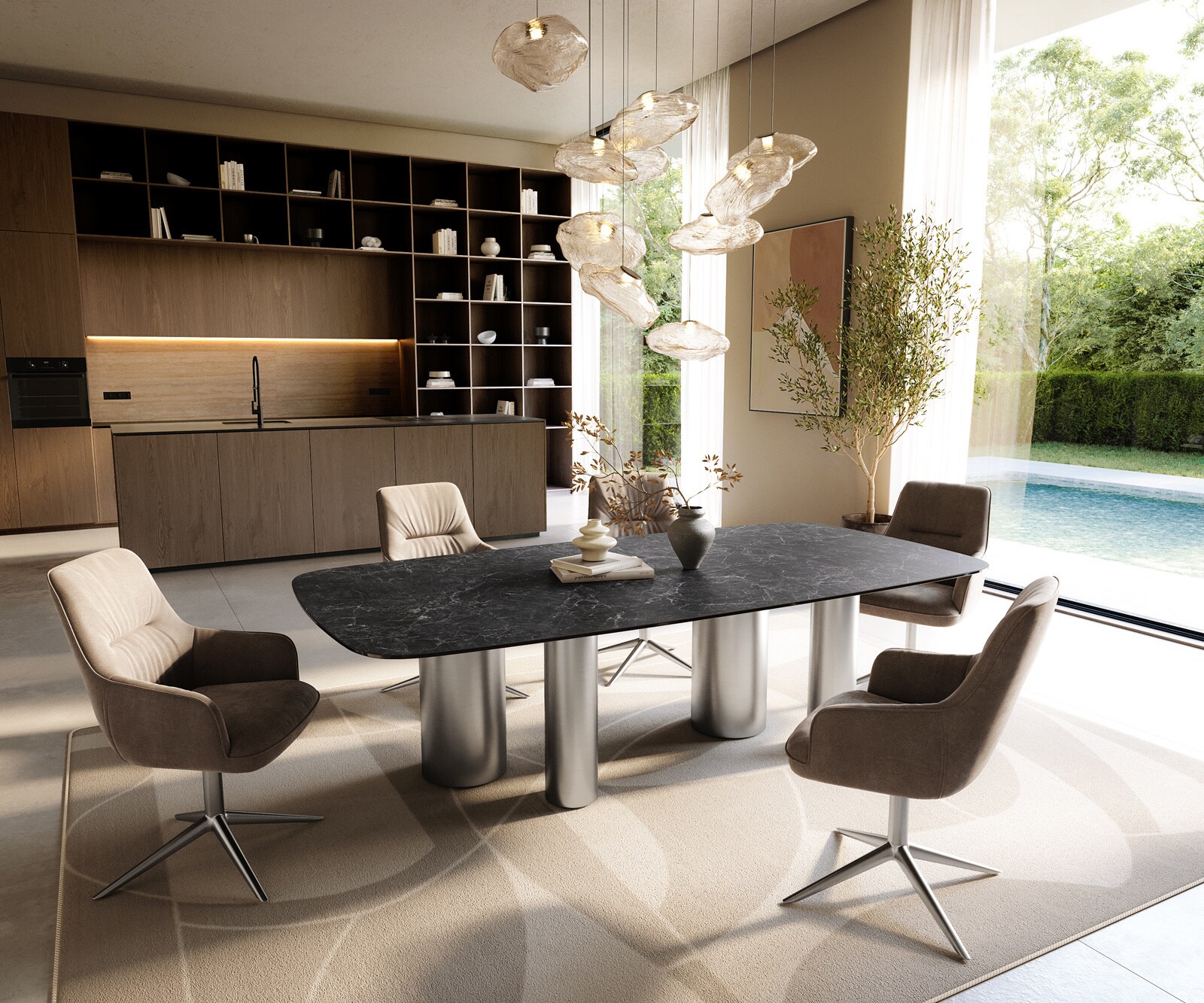 Esstisch Edge Boot 240x120 cm Keramik Laminam® Nero Greco Anthrazit Pilier Edelstahl gebürstet 5