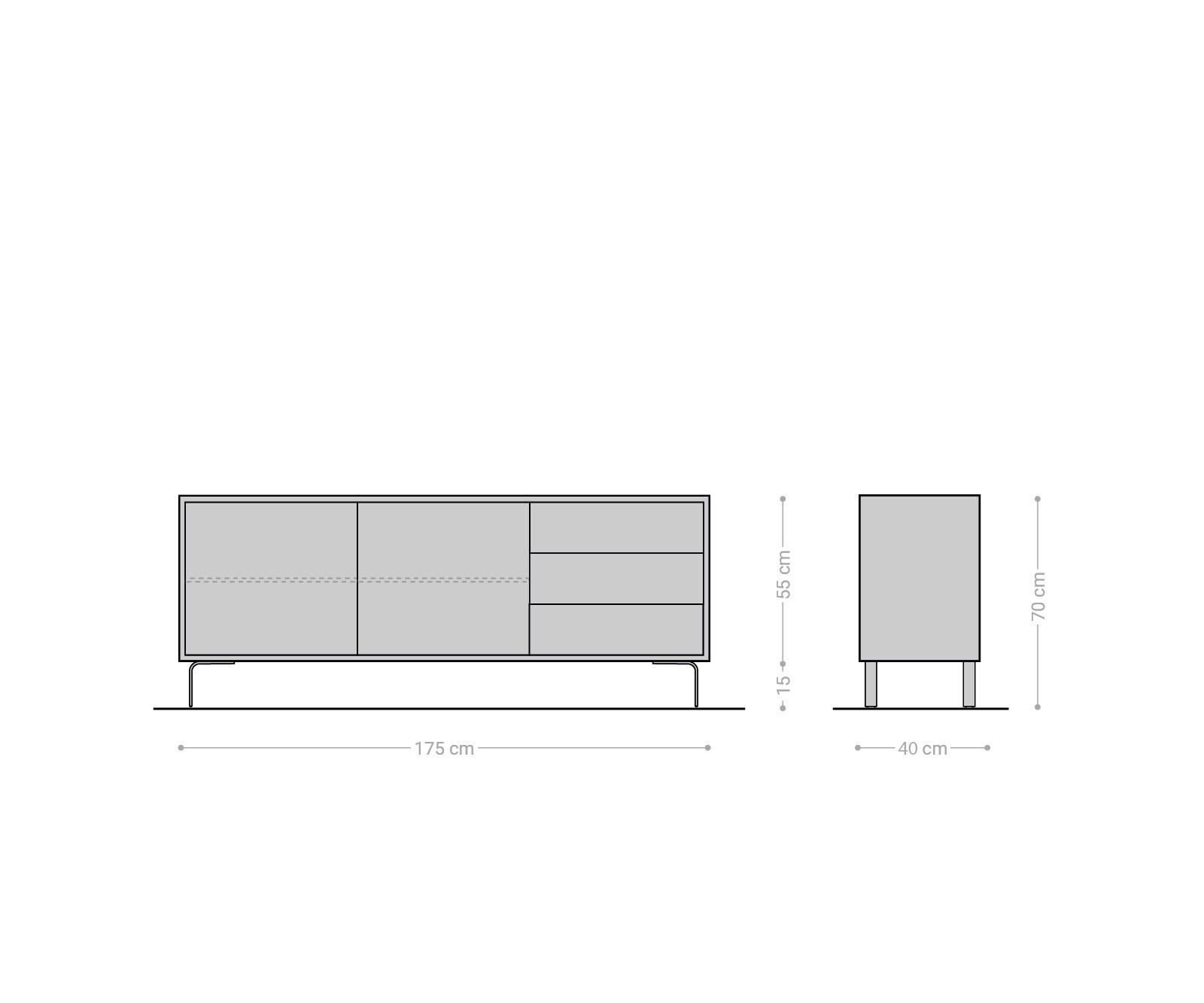 Buffet Fevo 175 cm acacia nature 2 portes 3 tiroirs Pied-L 6