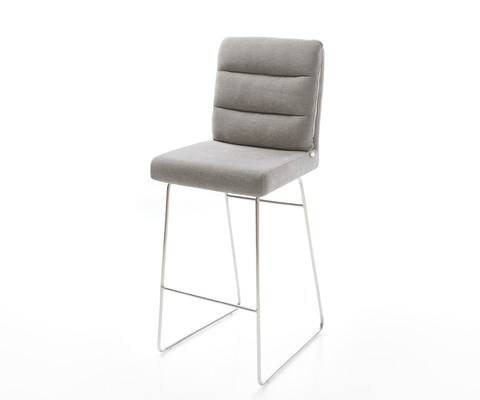 Chaise-de-bar Pela-Flex Tissu structuré doux Gris Pied trapèze acier inoxydable Argent