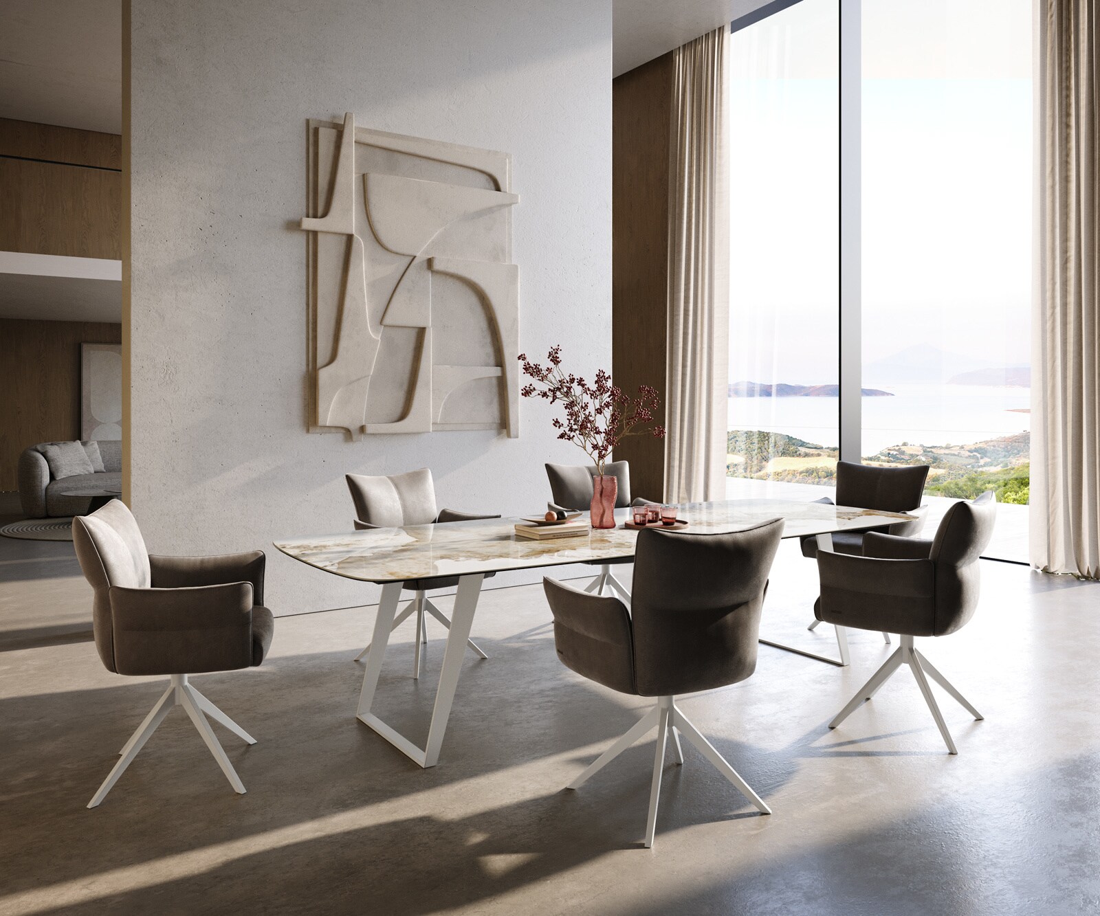 Esstisch Edge Boot 300x120 cm Keramik Minas Melange Weiß-Beige Metall Schräg Weiß 5