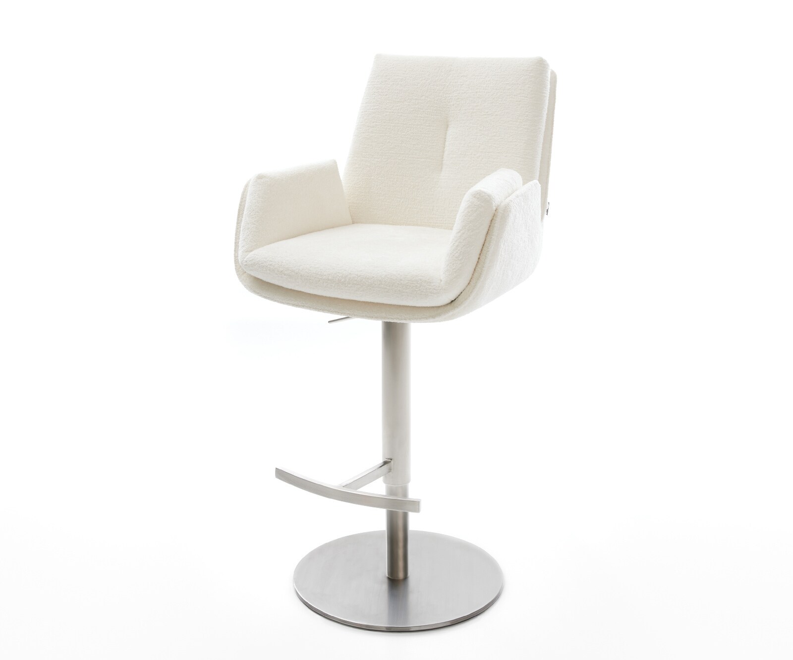Barstuhl Clea-Flex Bouclé Soft Beige Drehfuß höhenverstellbar Edelstahl Silberfarben 1