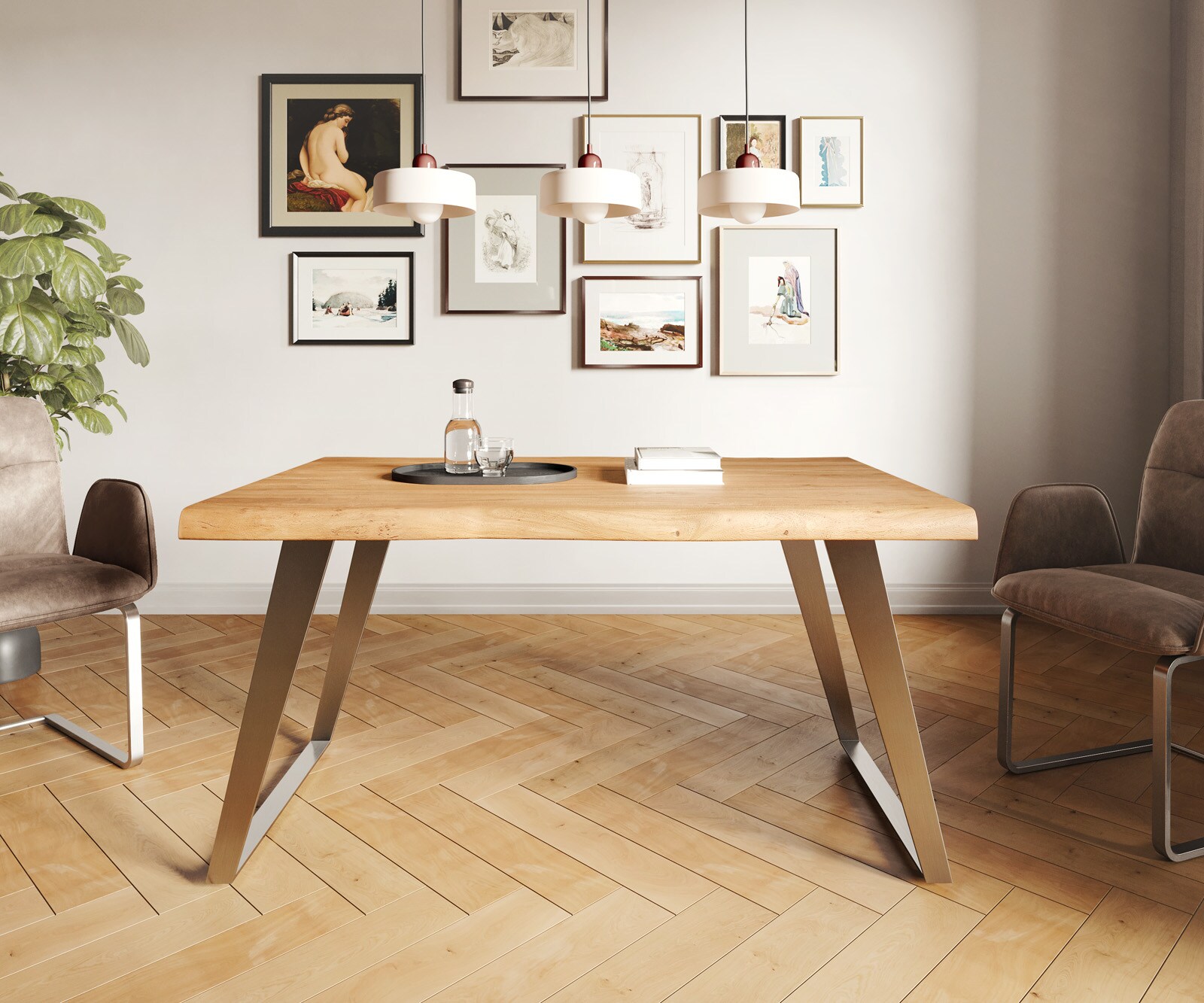 Table-à-manger Edge 140x90 XL acacia nature acier inoxydable incliné Live-Edge 1