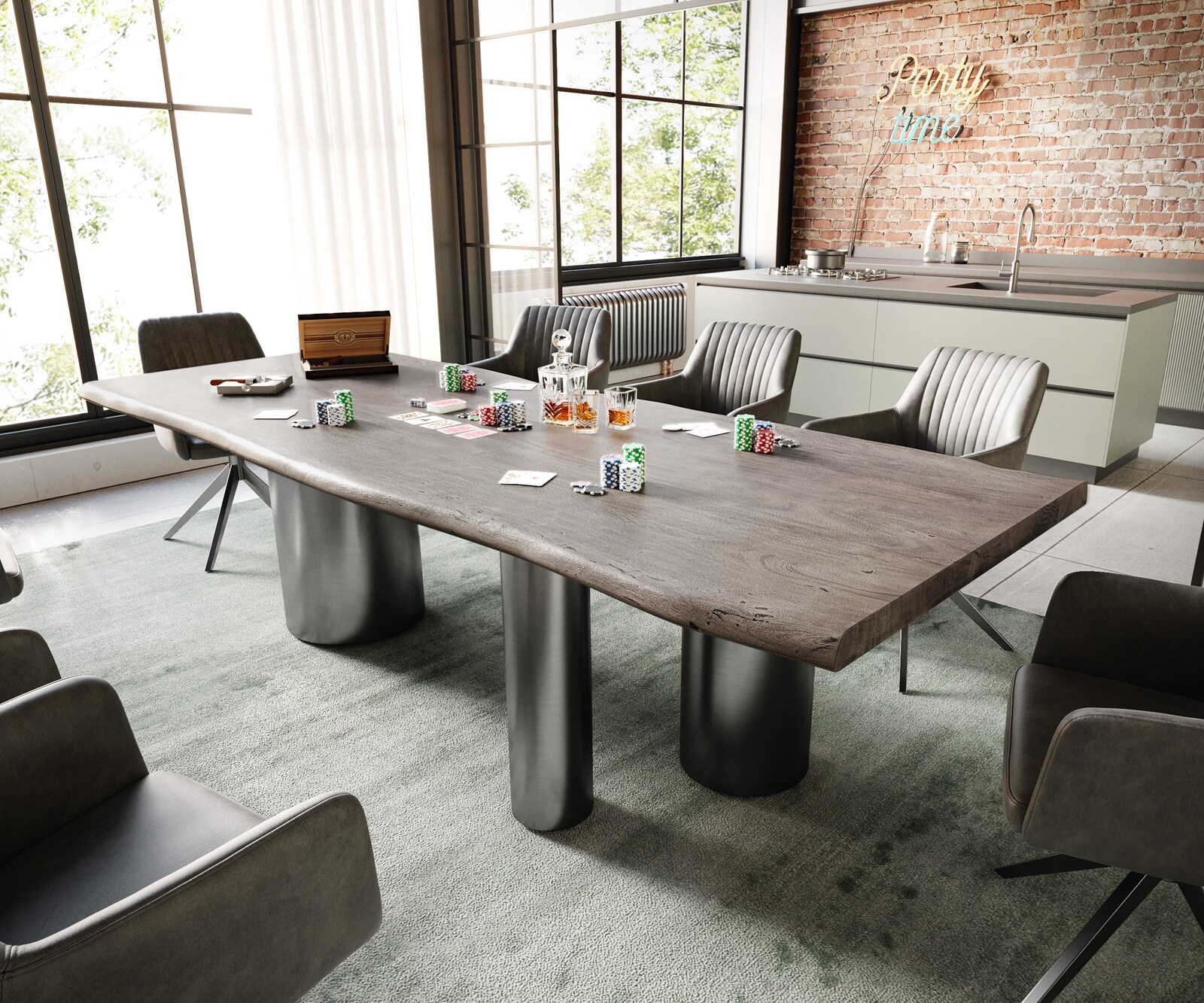 Esstisch Edge 260x100 Akazie Platin Troa Edelstahl Graphit Live-Edge 1