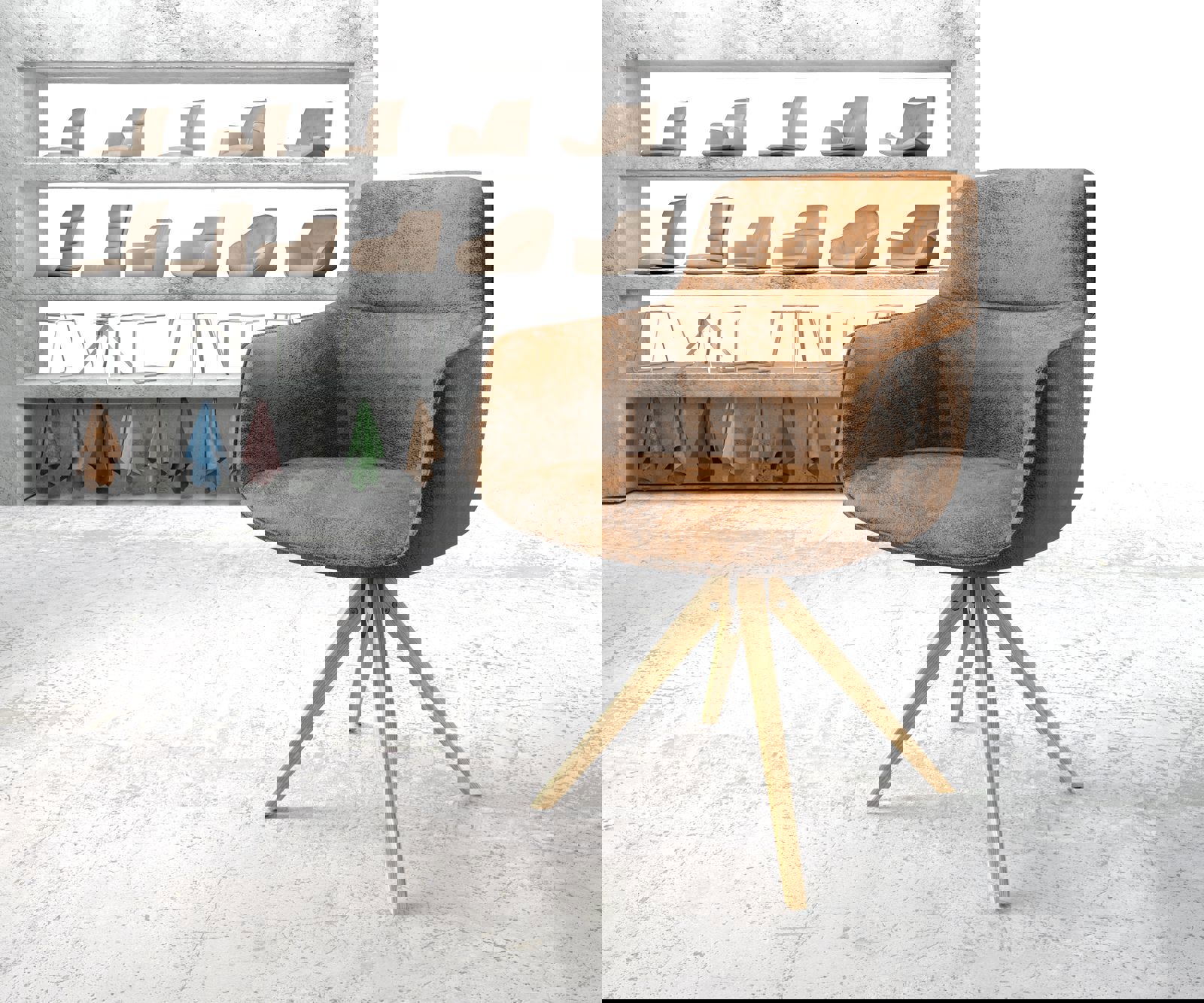 Drehstuhl Pejo-Flex Braun Antik Holzgestell kantig 180° drehbar