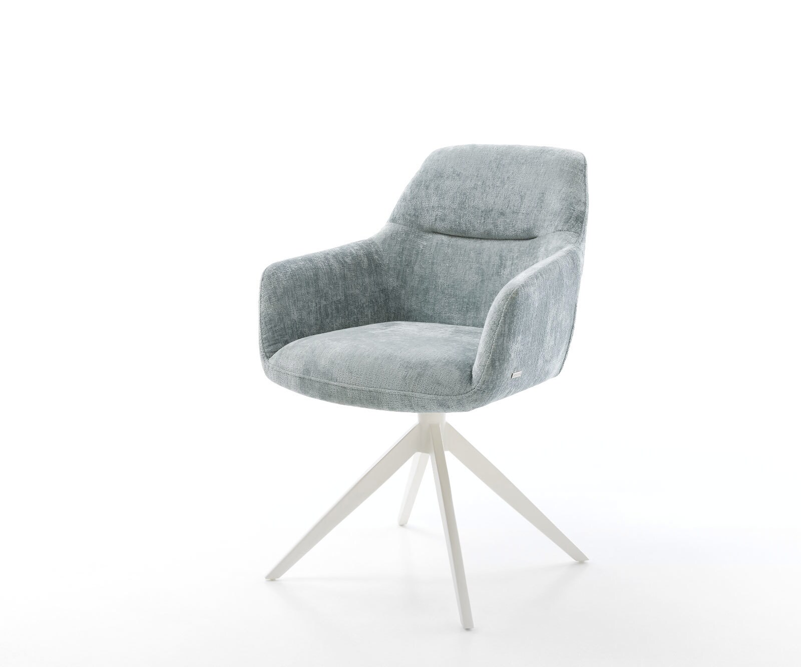 Drehstuhl Pejo-Flex Chenille Pastellblau Kreuzgestell breit Weiß 360° drehbar Wippfunktion