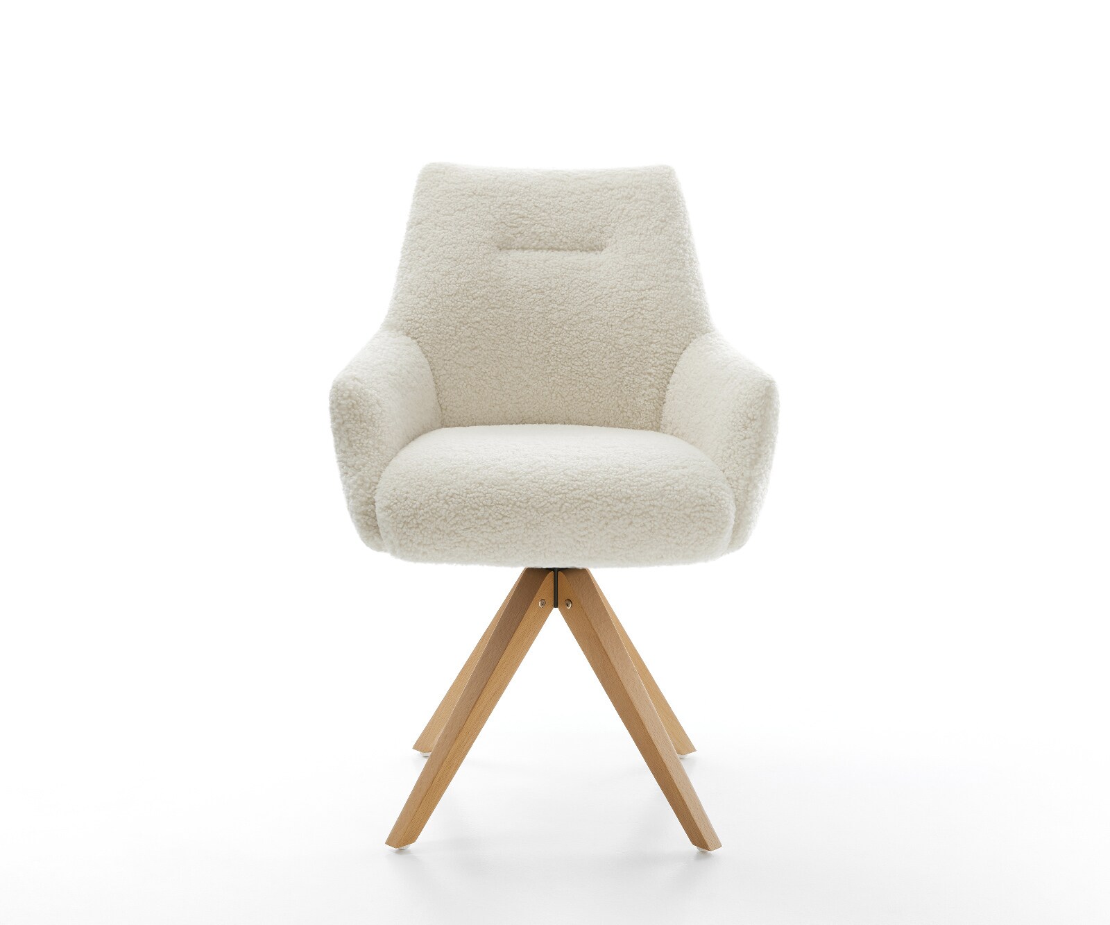 Drehstuhl Alja-Flex mit Armlehnen Teddystoff Beige Holzgestell kantig Natur 180° drehbar Taschenfederkern 1