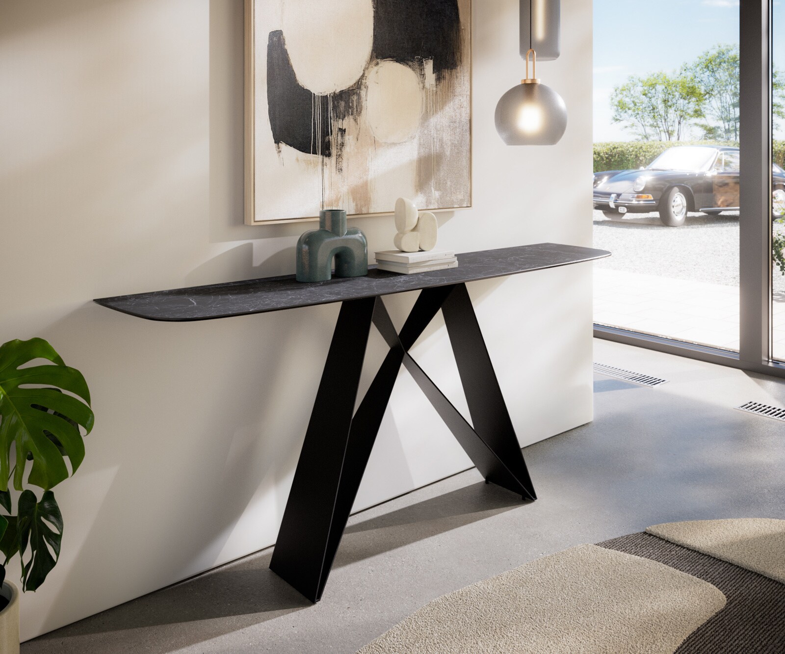 Console Edge forme bateau 180x40 cm Céramique Laminam® Nero Greco Anthrazit Velio Métal Noir 4