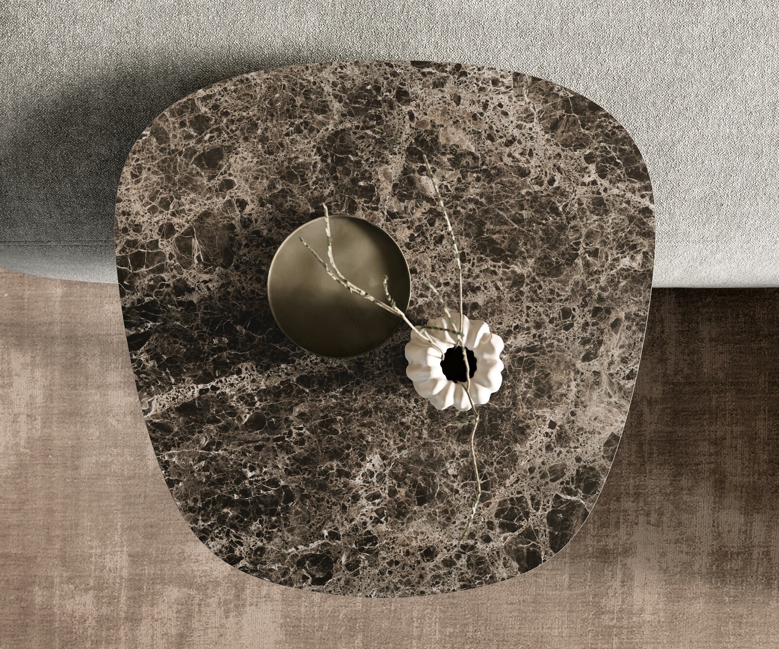 Couchtisch Edge Boot 60x60 cm Keramik Laminam® Emperador Extra Lucidato Dunkelbraun Eleny Metall Schwarz 4