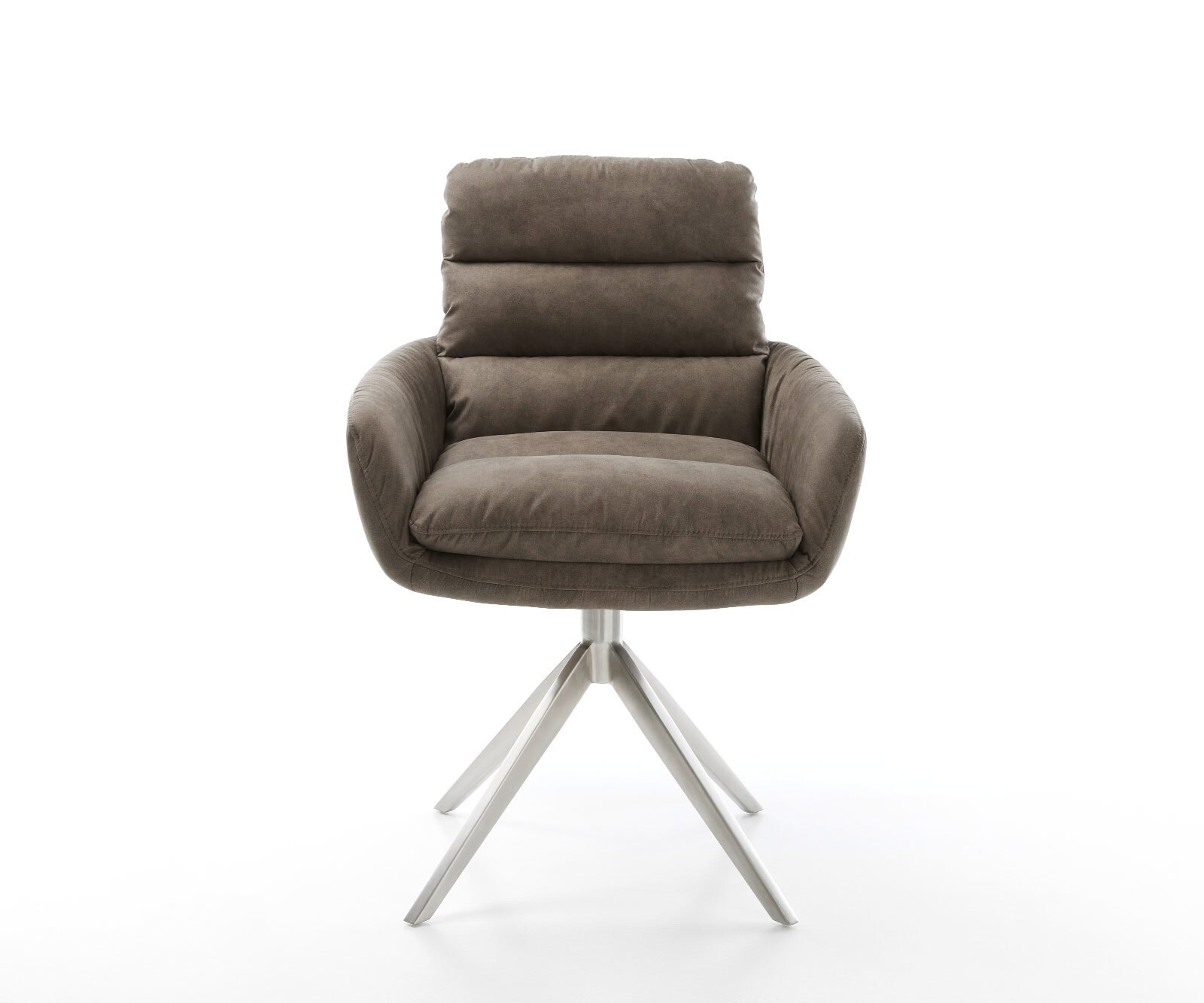 Chaise-pivotante Abelia-Flex microvelours taupe vintage pied croisé large acier inoxydable brossé pivotement sur 360° fonction bascule 1