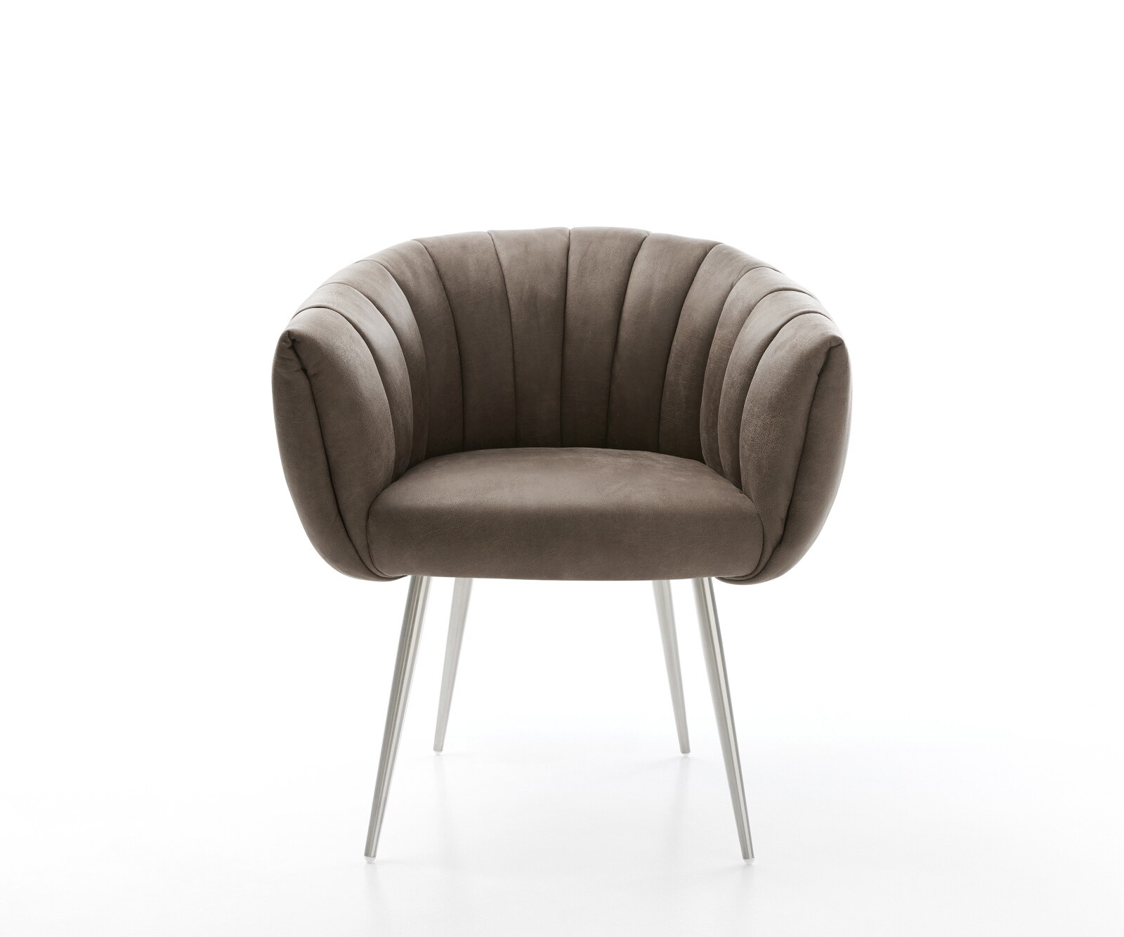 Chaise-de-salle-à-manger Jada-Flex microvelours taupe vintage 4 pieds coniques acier inoxydable brossé ressorts ensachés 1