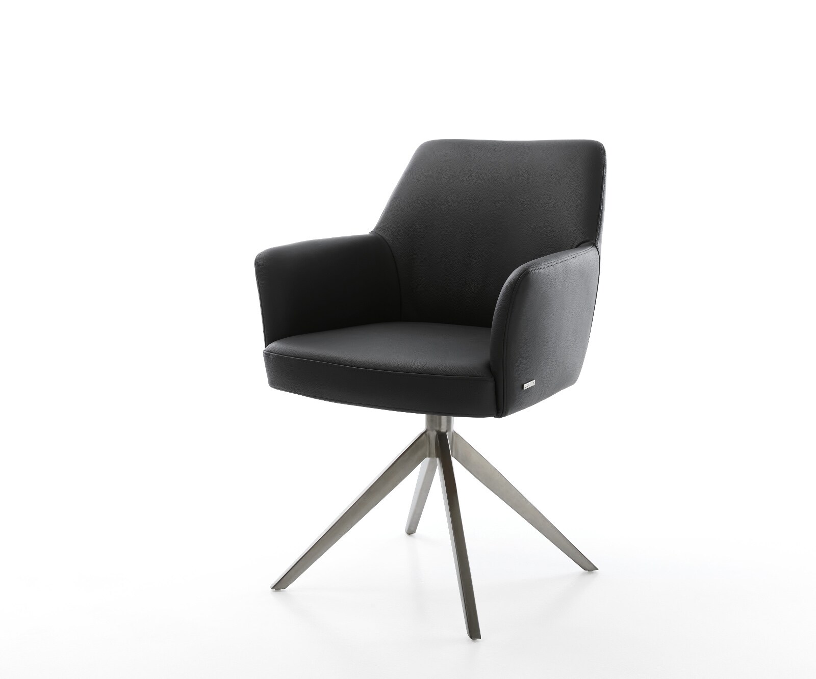 Chaise-pivotante Xana-Flex avec accoudoirs cuir de vache noir pied croisé large grafiete pivotement sur 360° fonction bascule ressorts ensachés