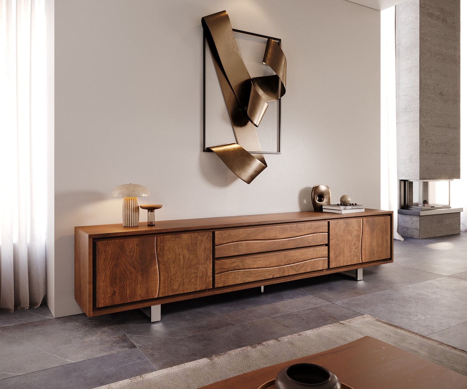 Fernsehtisch Live-Edge Akazie 4 Türen Baumkante Lowboard 4 Fernsehtisch Live-Edge Akazie 4 Türen Baumkante Lowboard 4